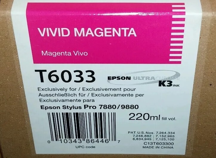 2 OF NEW GENUINE EPSON T6033 VIVID MAGENTA 220ml INK STYLUS 7880 9880 AT 03-2023
