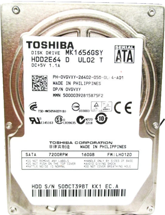 0V9N4T Toshiba Dell 160GB MK1661GSY SATA Laptop Hard Drive ~~