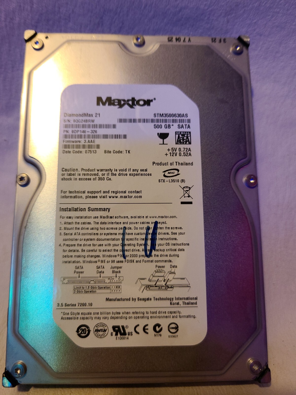 Maxtor DiamondMAX 21 Internal HDD 500 Gig SATA