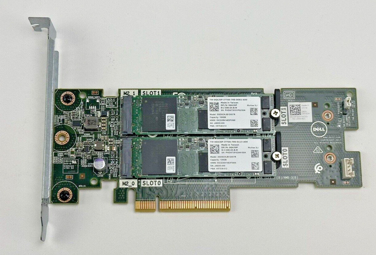 Dell Dual M.2 PCI-E BOSS Boot Controller + 2x Dell GKJOP 120GB M.2 SSD FH