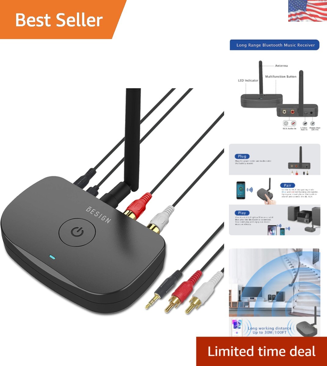 Transform Your Wired Stereo with the BE-RCA Long-Range Bluetooth Music Receiver