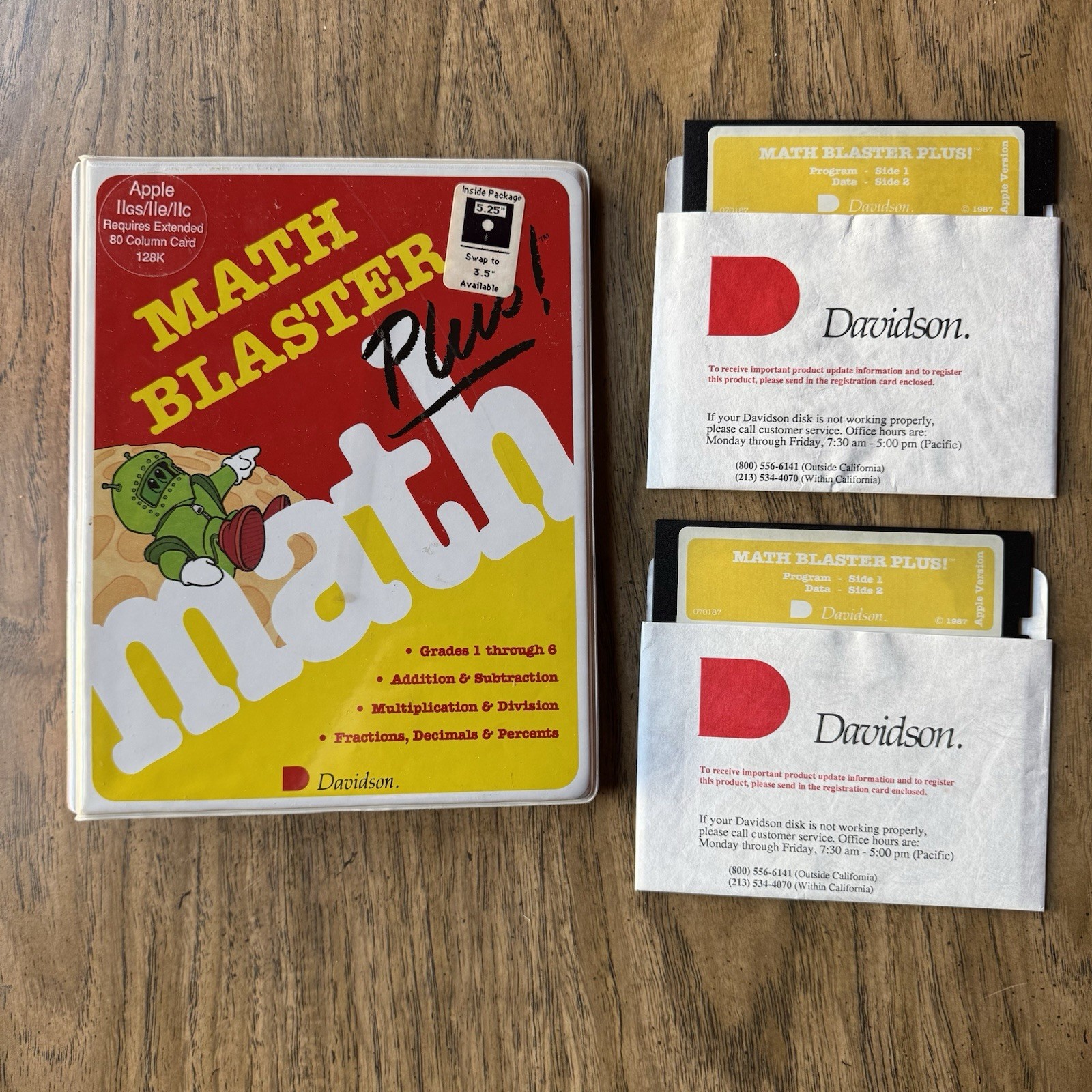Math Blaster Plus Apple II Vintage Game Davidson w Case & 2 Disks