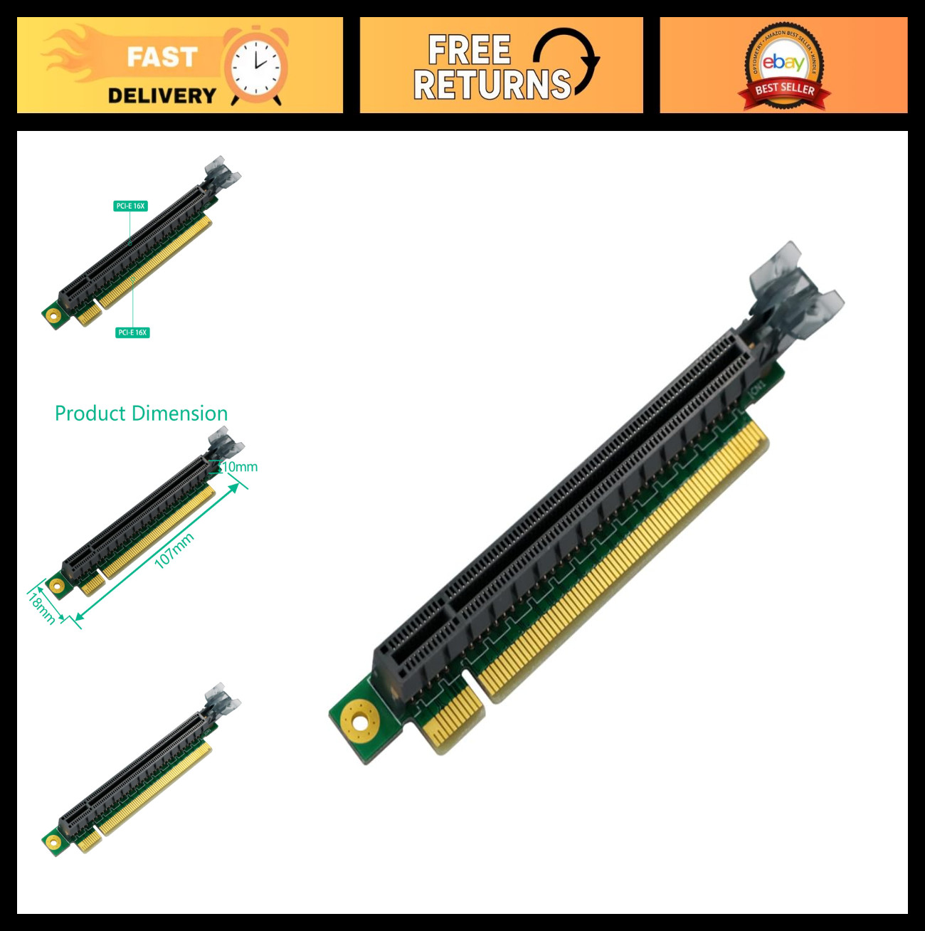 High-Speed 16x PCIe Riser Card 90 Degree for 1U/2U Server Case - PCI-E 3.0/4.0