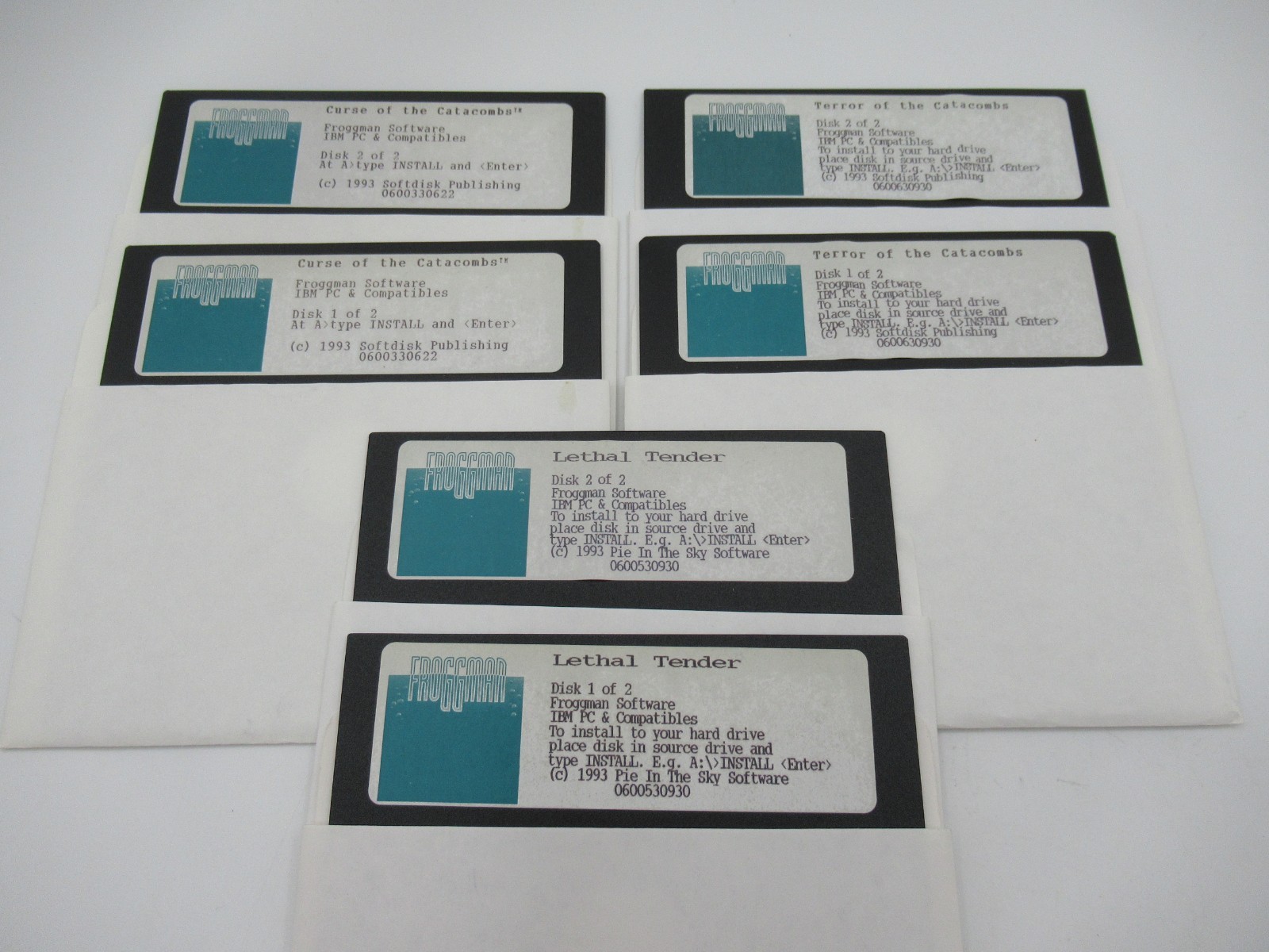Lot of 5 1/4" Floppy Disk PC Games Untested 1993 Froggman Software "Look"