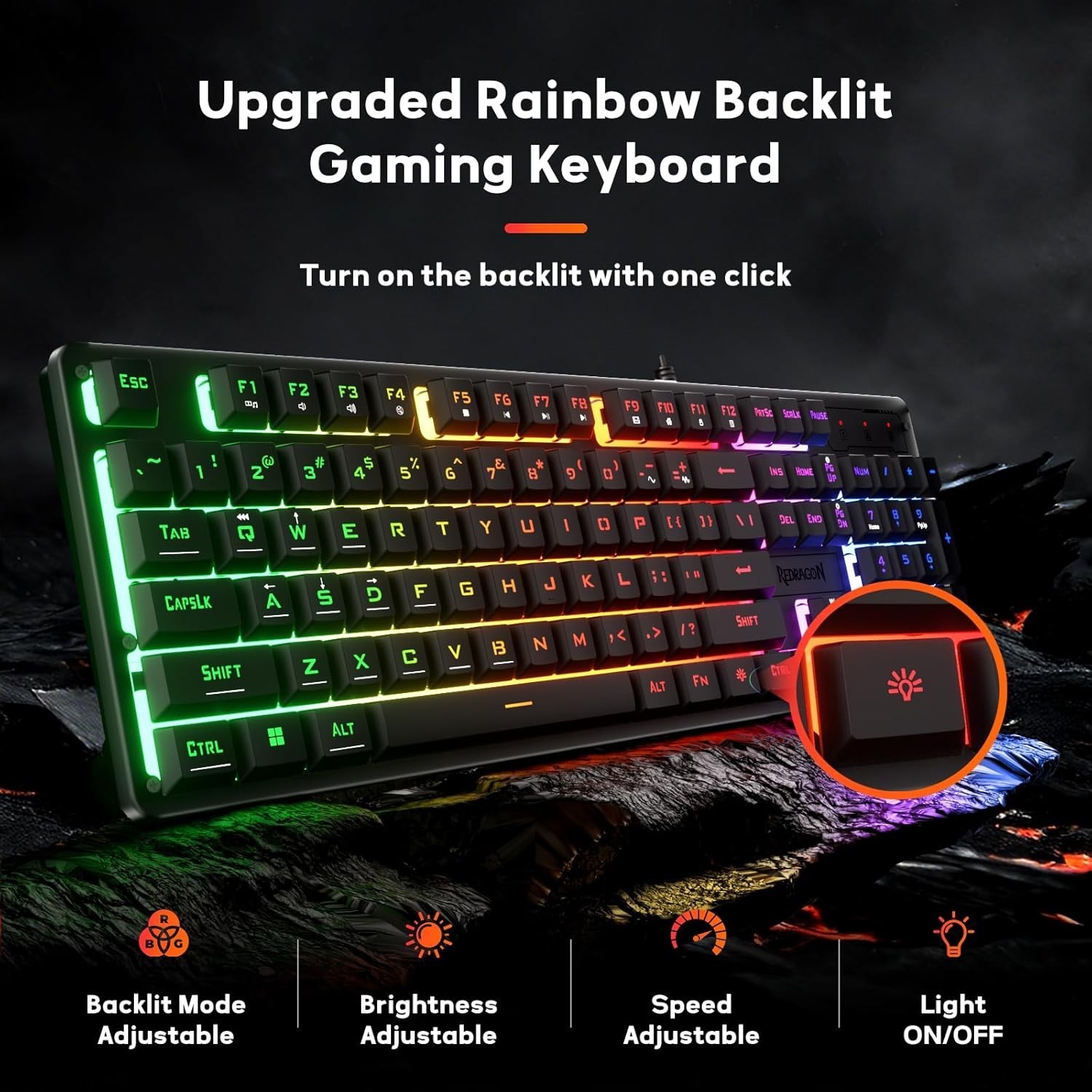 Redragon K521 Upgrade Rainbow LED Gaming Keyboard, 104 Keys Wired Mechanical ...