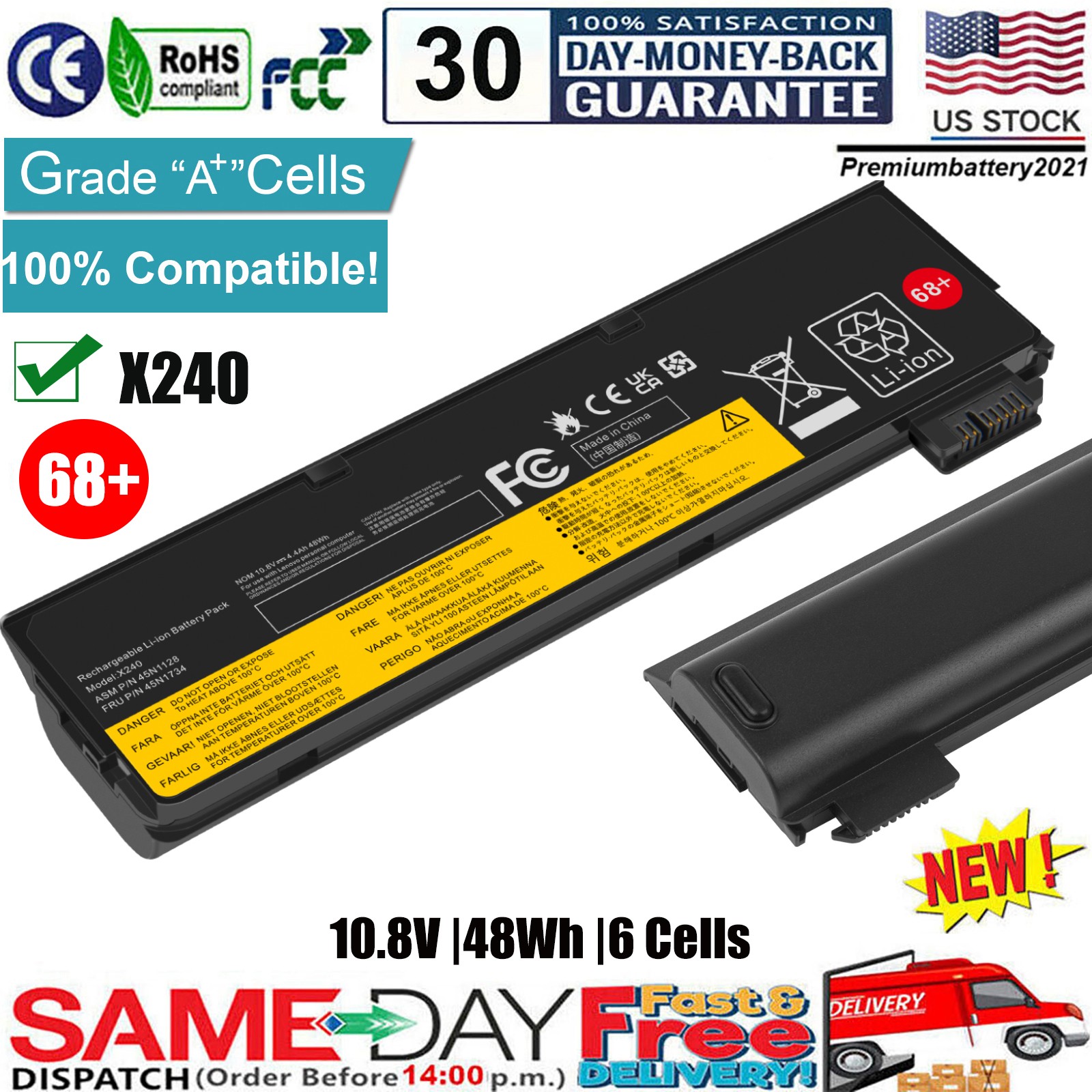 ✅68+ Battery For Lenovo Thinkpad T440 T450 T460 T460P T470P T550 T560 L450 L460