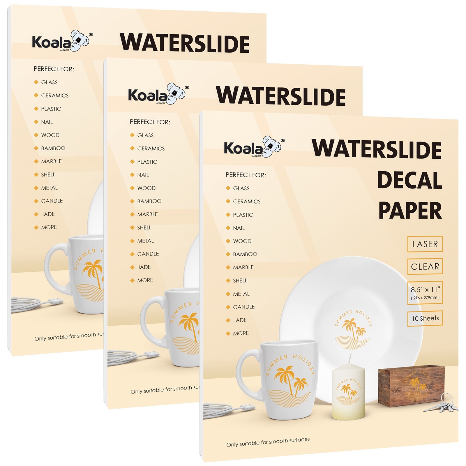 Koala Clear Waterslide Decal Transfer Paper for Laser  30 Ct Water Slide 8.5x11
