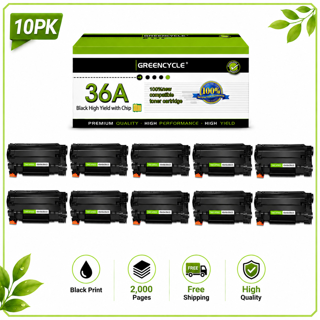10x Compatible Toner Cartridge CB436A For HP 36A LaserJet P1505 P1505n Printer