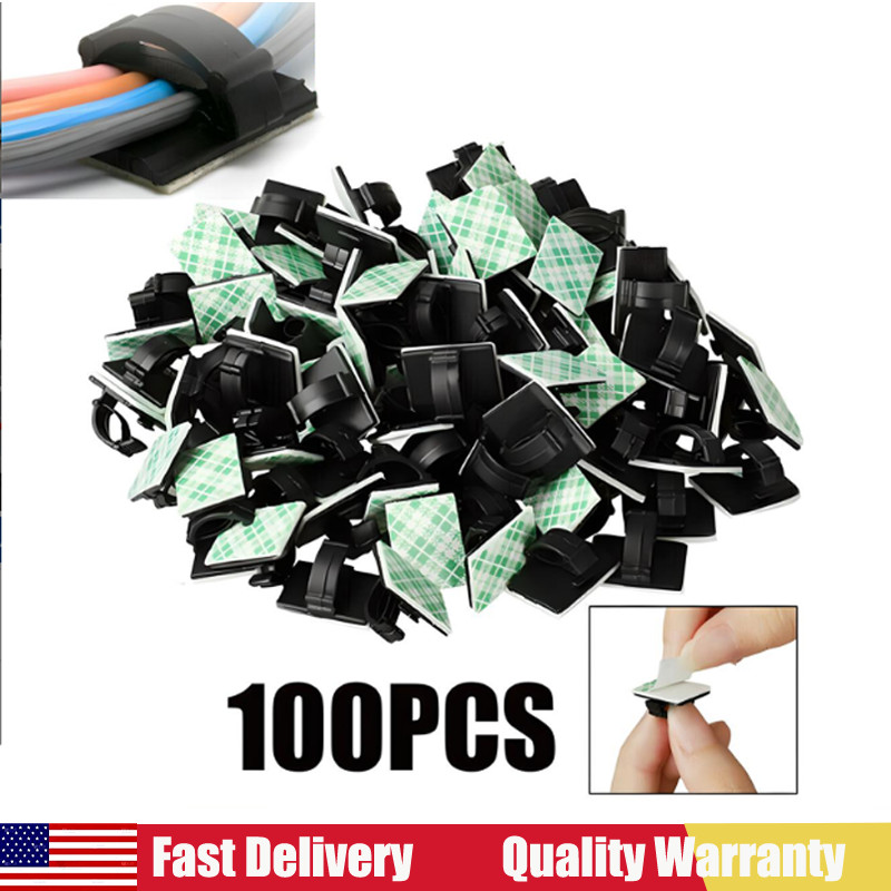 100Pcs Cable Clips Self-Adhesive Cord Management Wire Holder Organizer Clamp NEW