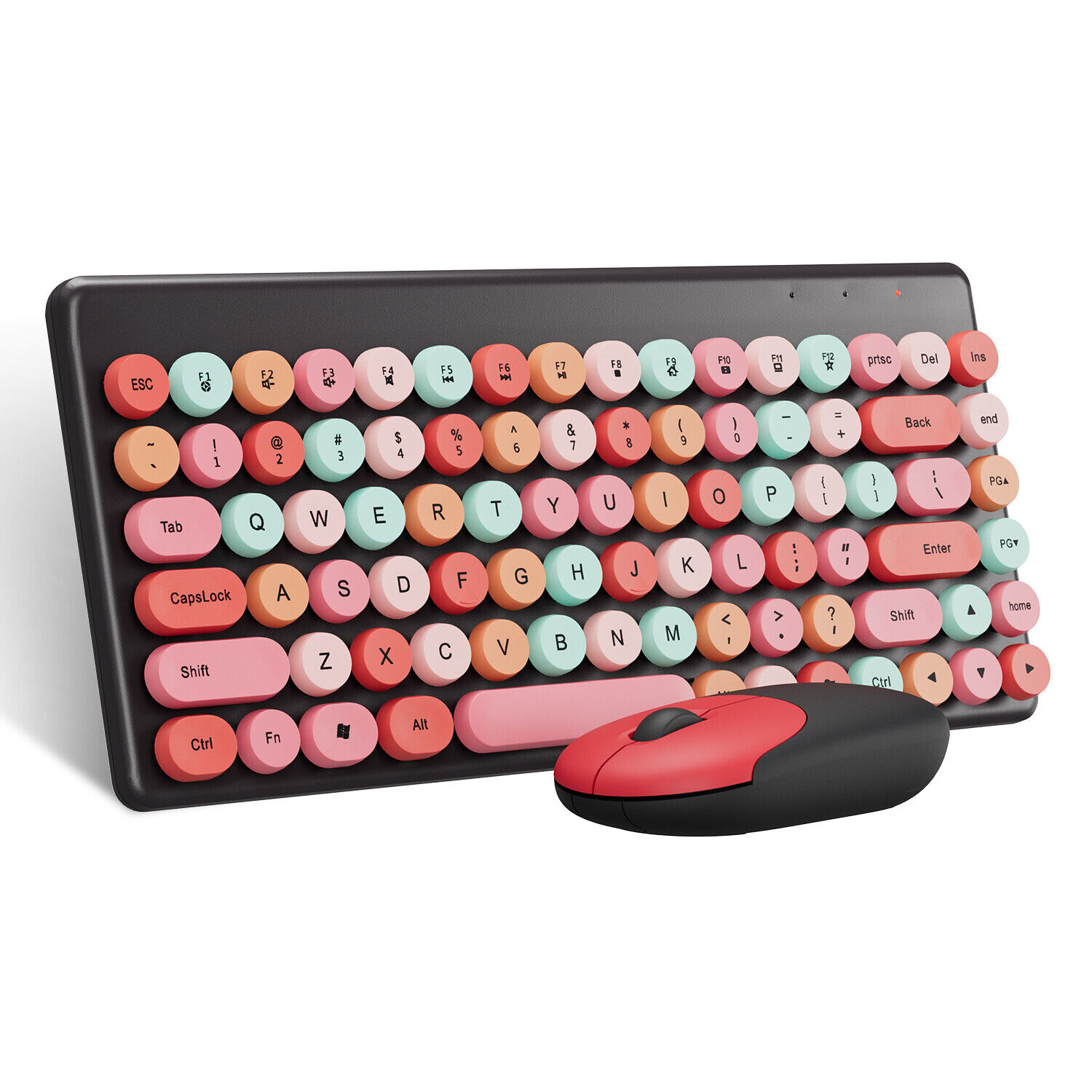 Wireless Keyboard Mouse Combos Ergonomic Full-Sized 86-Key Cute Round Keycap