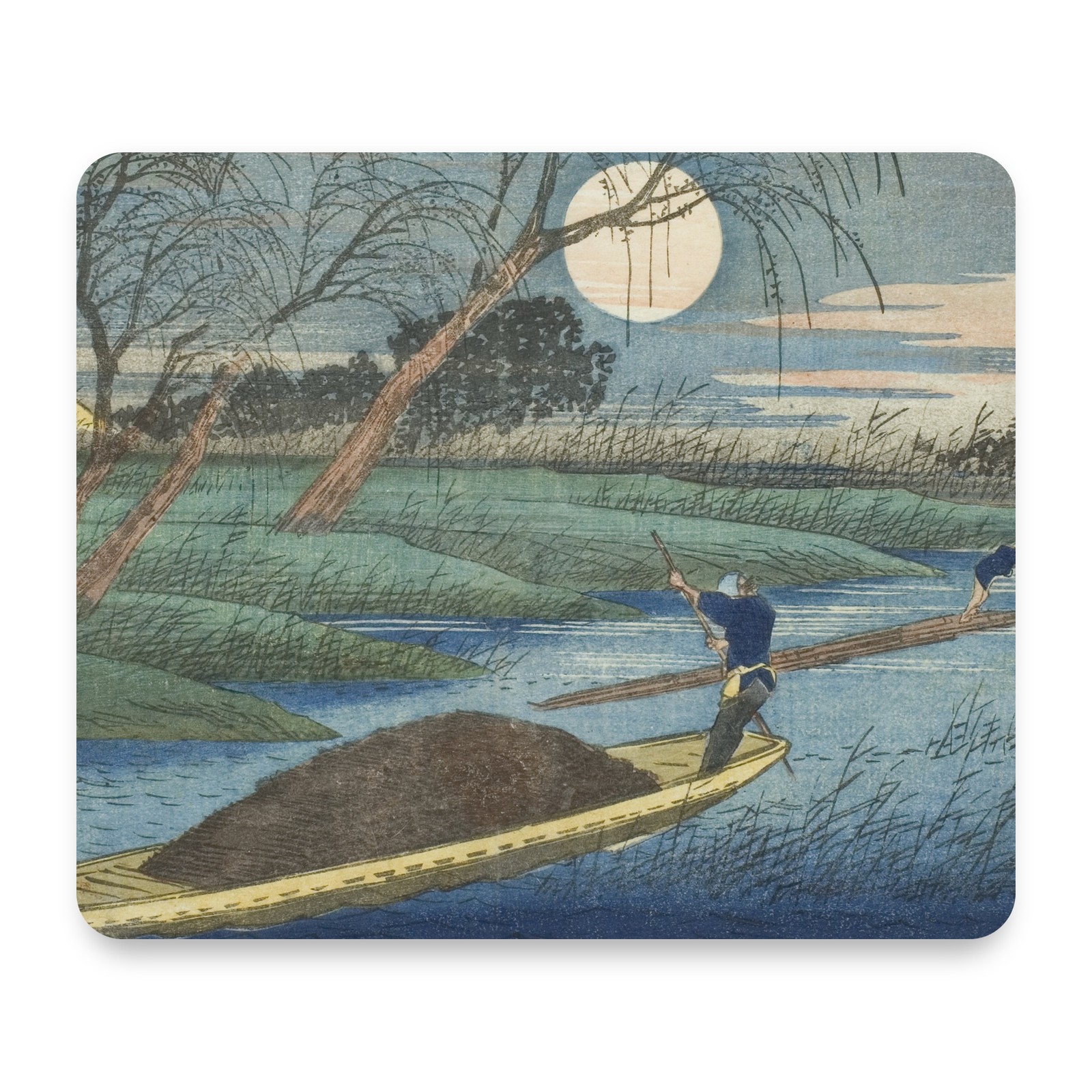 Hiroshige Moonlit River Japanese Woodblock Mouse Pad 9.25x7.75 Desk Mat