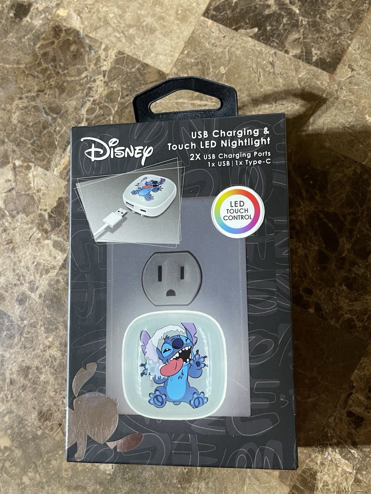 Disney Stitch 2x USB Charging Ports 1 X USB LED Nightlight Changing Colors New