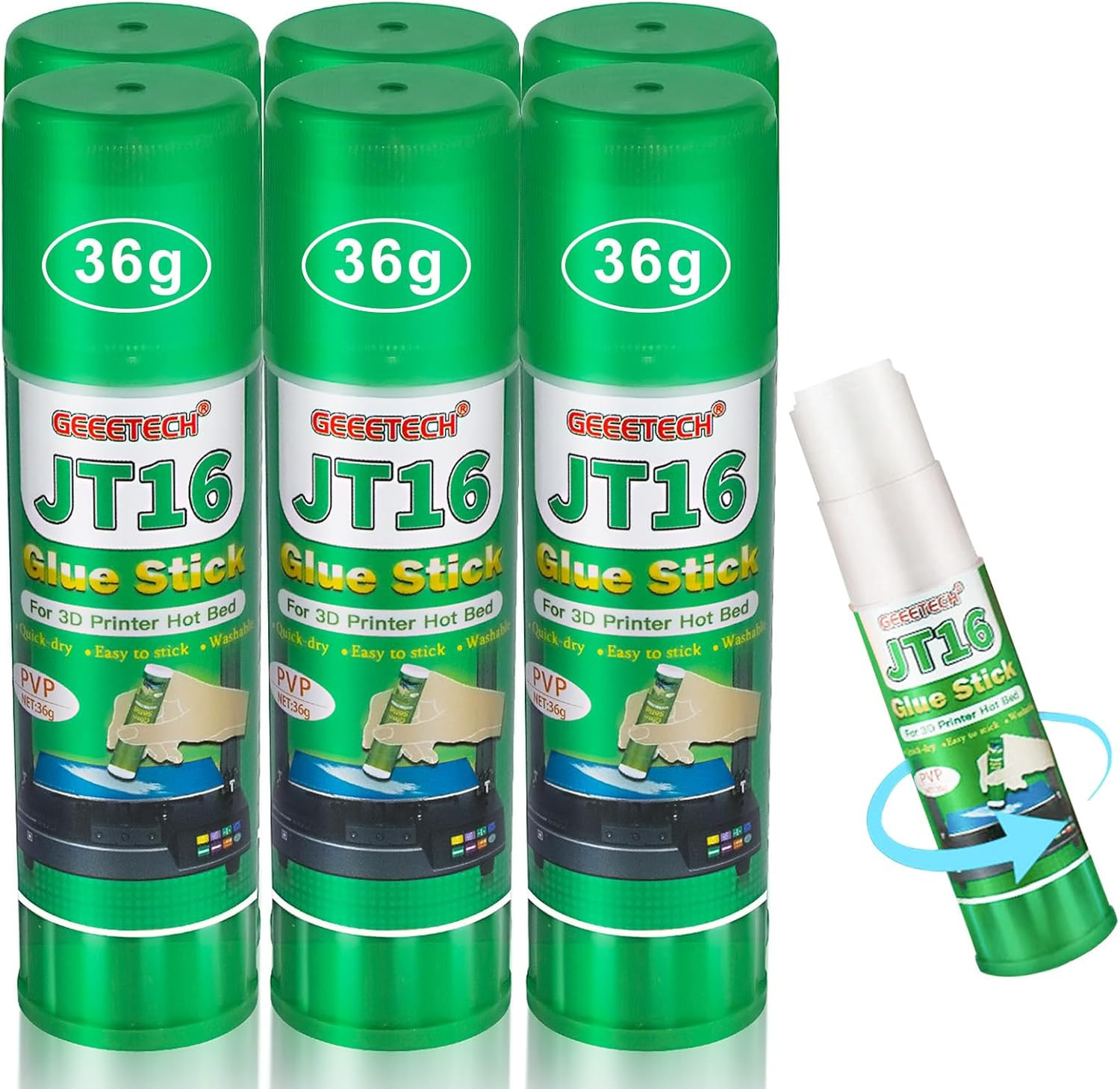 3D Printer Glue Sticks, 6 Pcs Non-Toxic, Washable for PLA, ABS, PETG Filaments