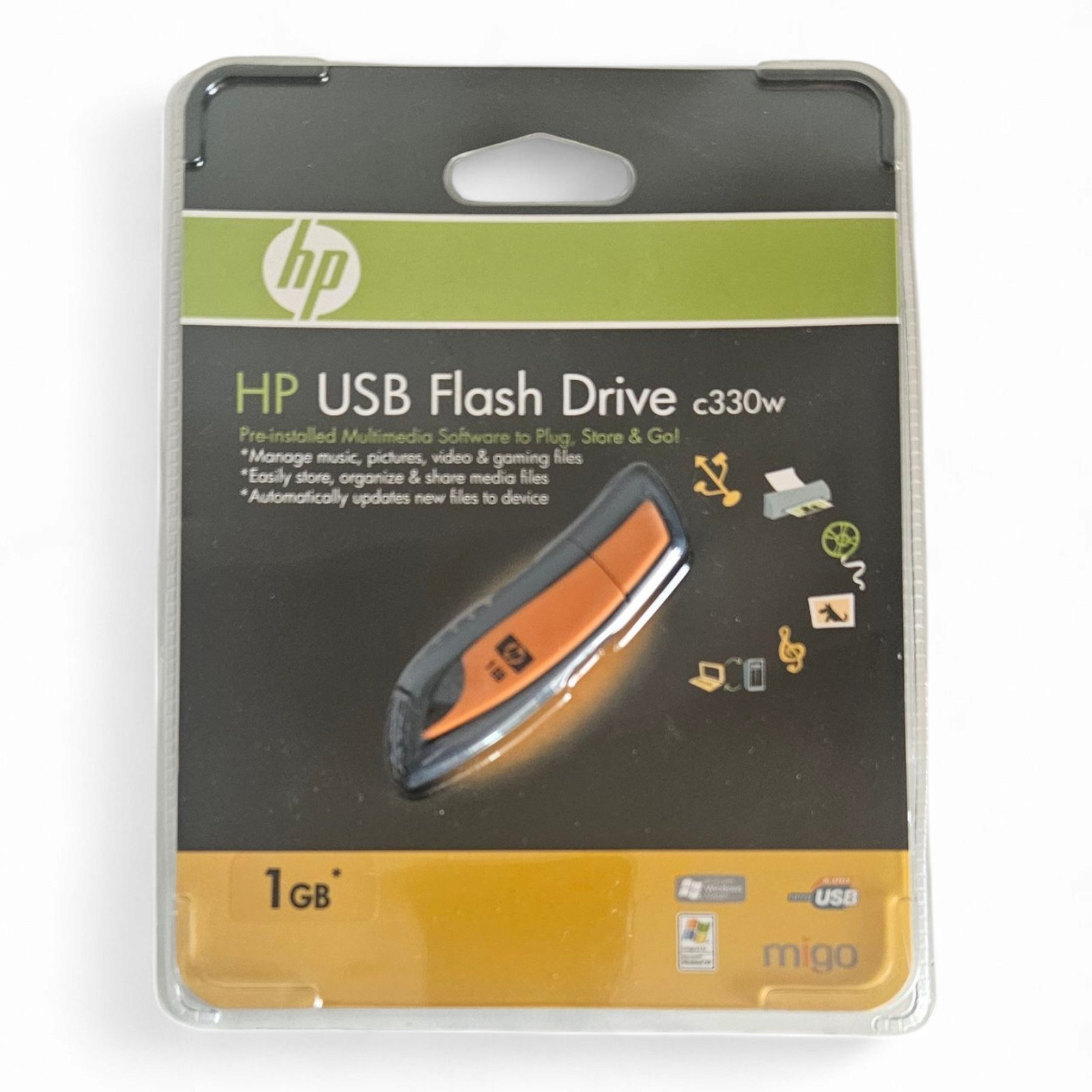 HP USB Flash Drive c330w 1GB - New Original Packaging USB Stick Orange Vintage Retro
