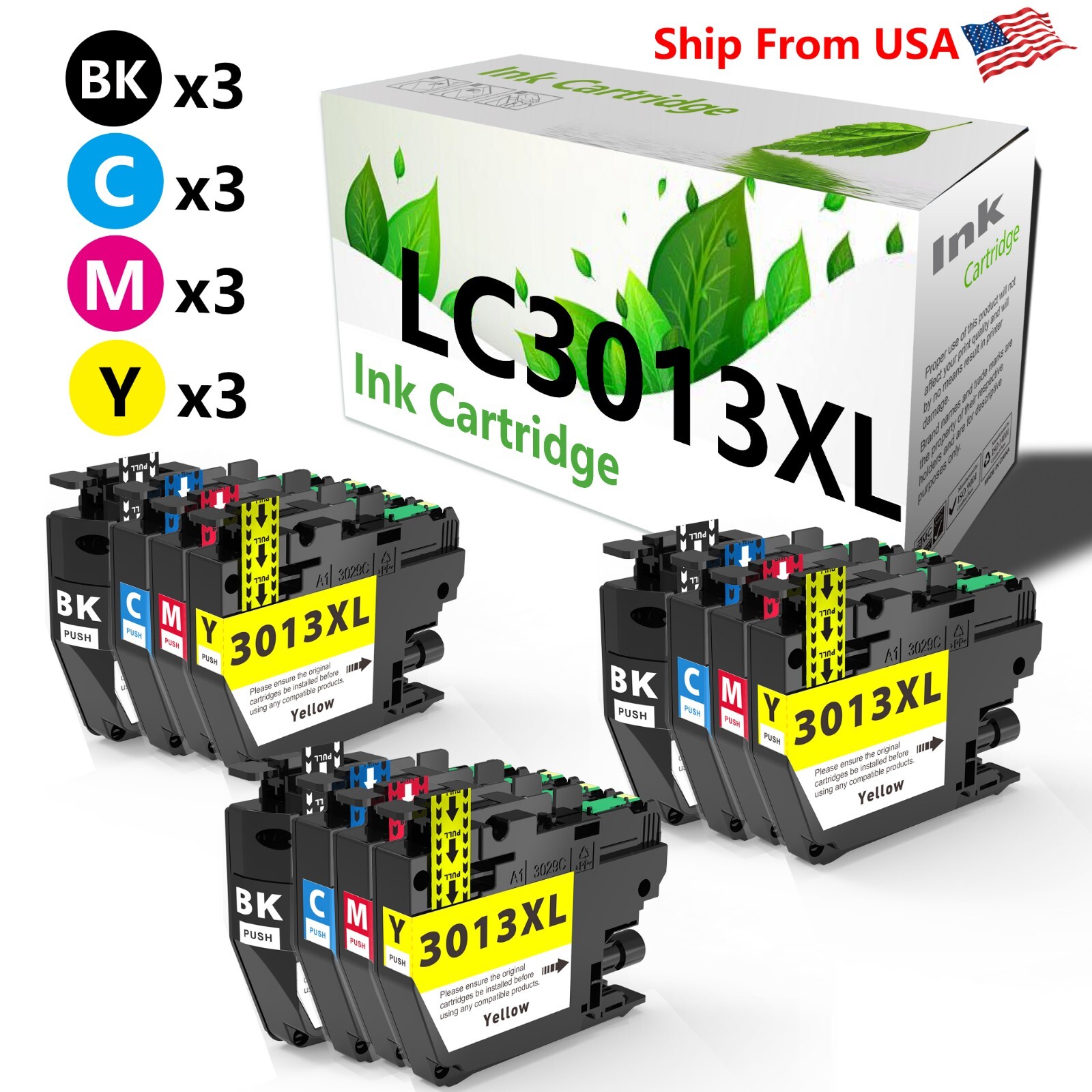 12PK replace for Brother LC3013XL Ink Cartridge for MFC-J690DW J895DW,3B3B3M3Y