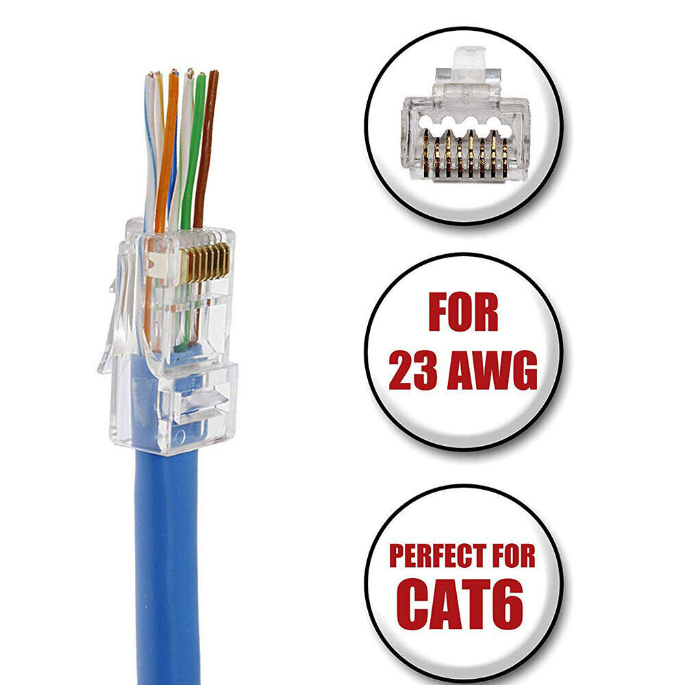 RJ45 Cat6 Cat6A Pass Through Connectors Ethernet Ends for FTP/STP Network Cable