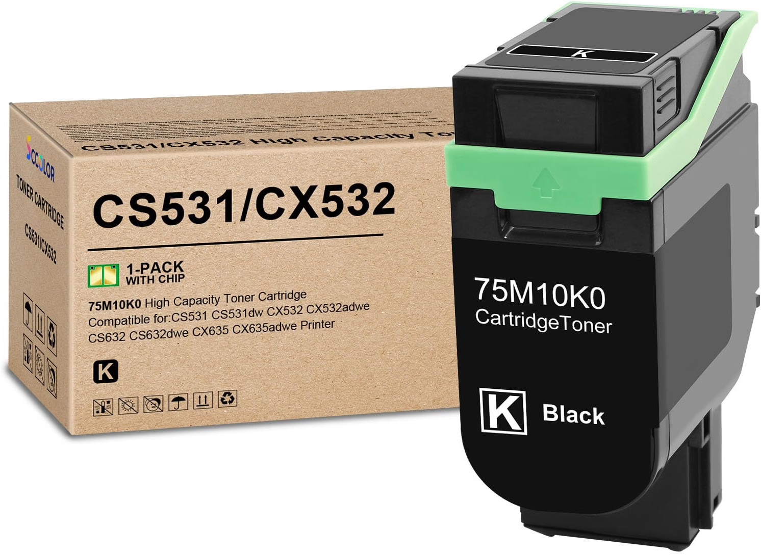 1-Pack Toner Cartridge Black High Yield CS531 CX532 Lexmark BN With Chip