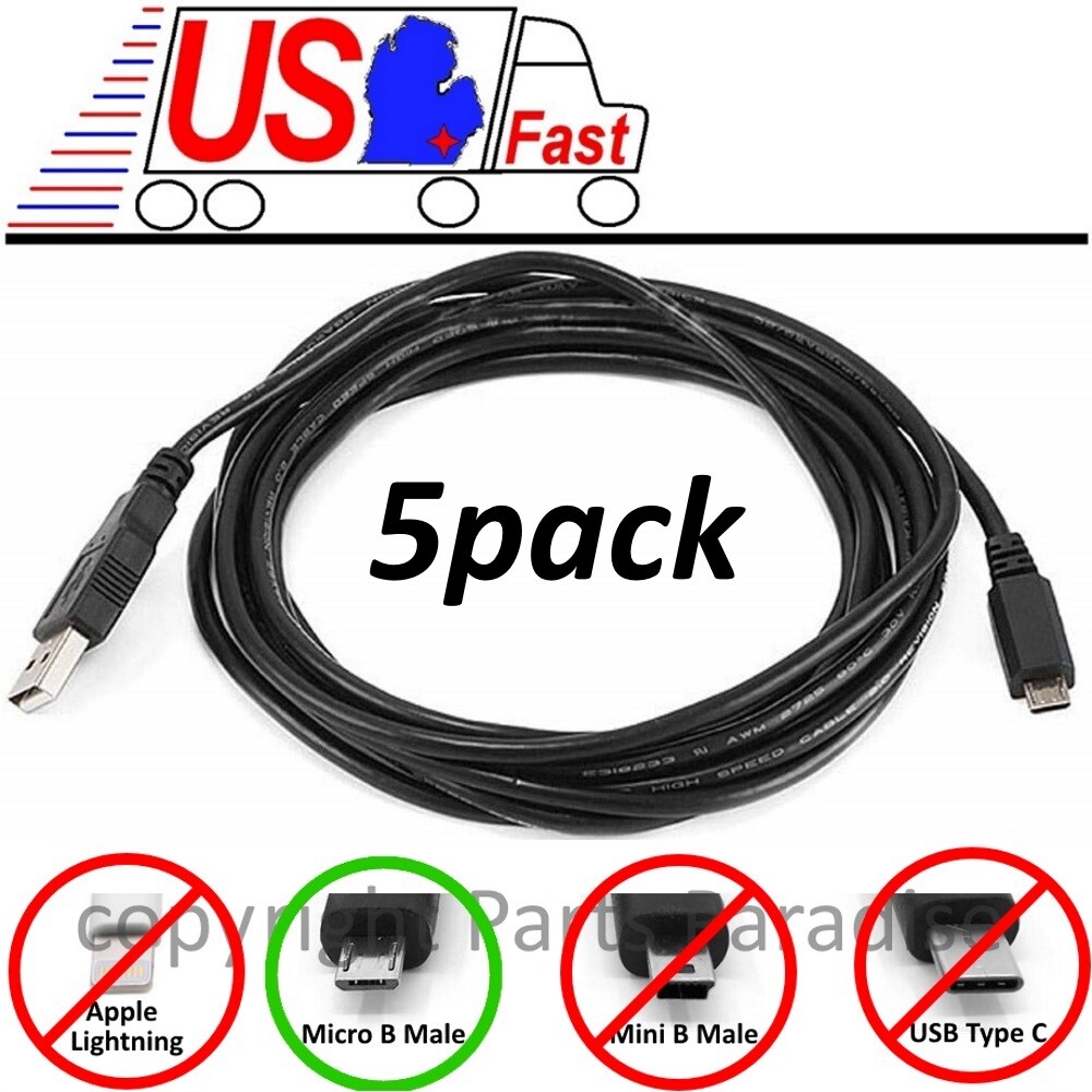 Lot5pk 10ft long USB Micro 5pin Digital Phone/Charger/Sync/Data Cable/Cord/Wire
