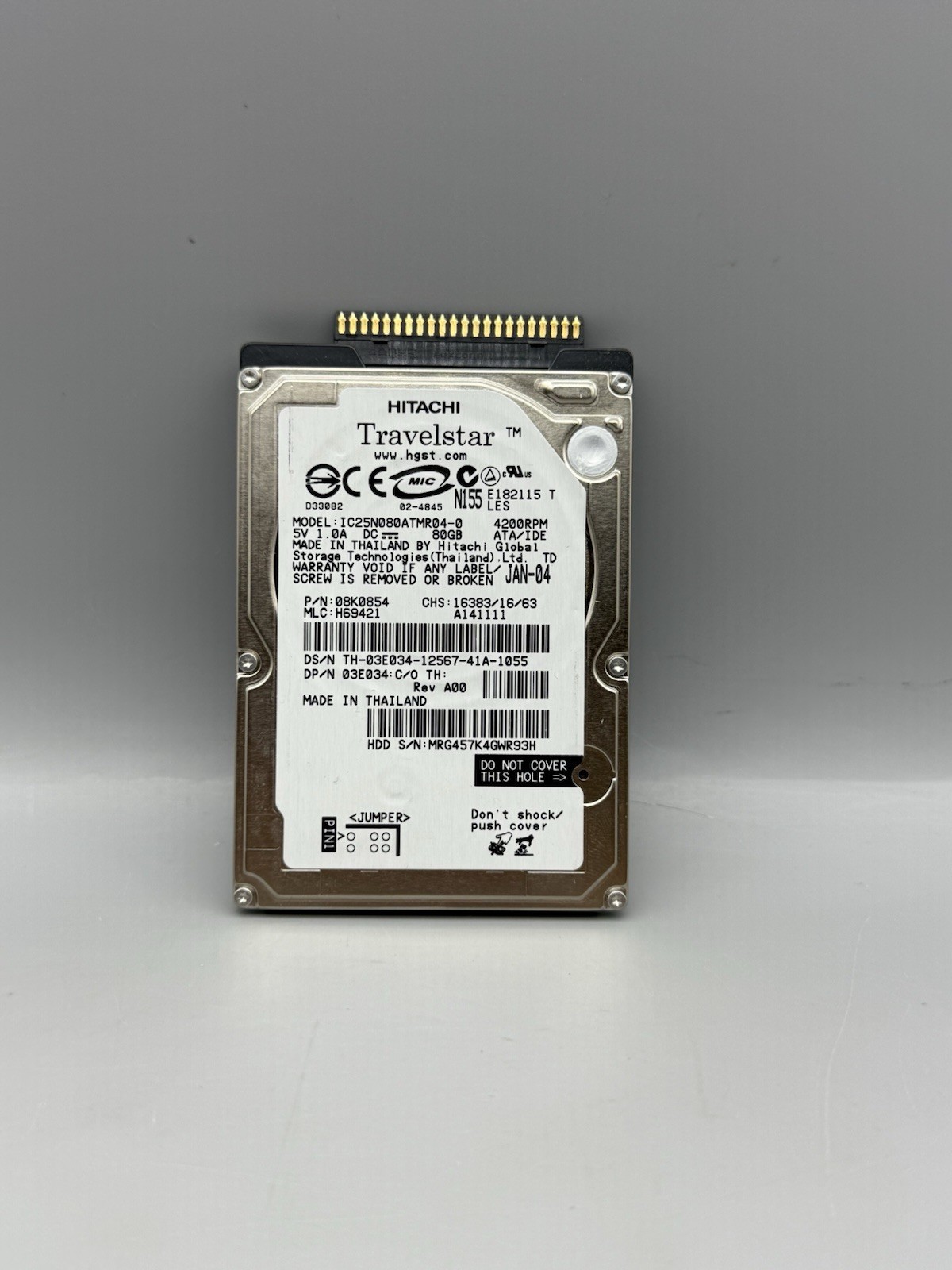 HITACHI IC25N080ATMR04-0, PN 08K0635, MLC H69555, 80GB IDE 2.5 Hard Drive