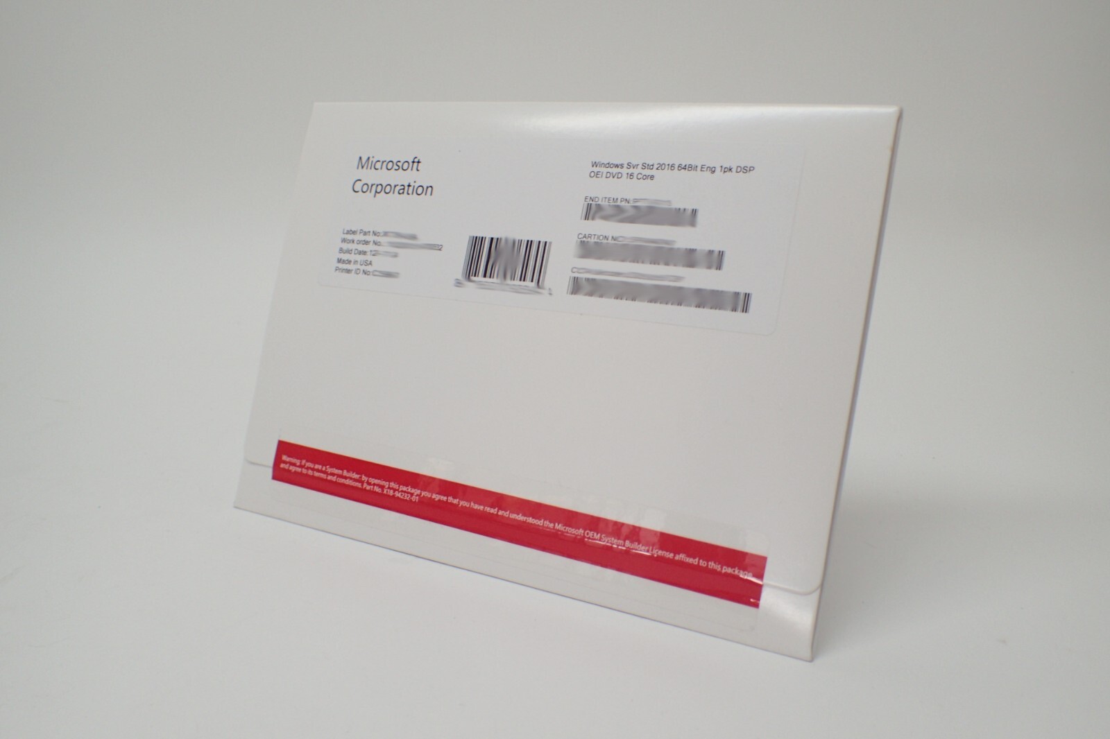 Microsoft Windows Server 2016 Standard DVD Kit Media + Key 16-Core 1PK