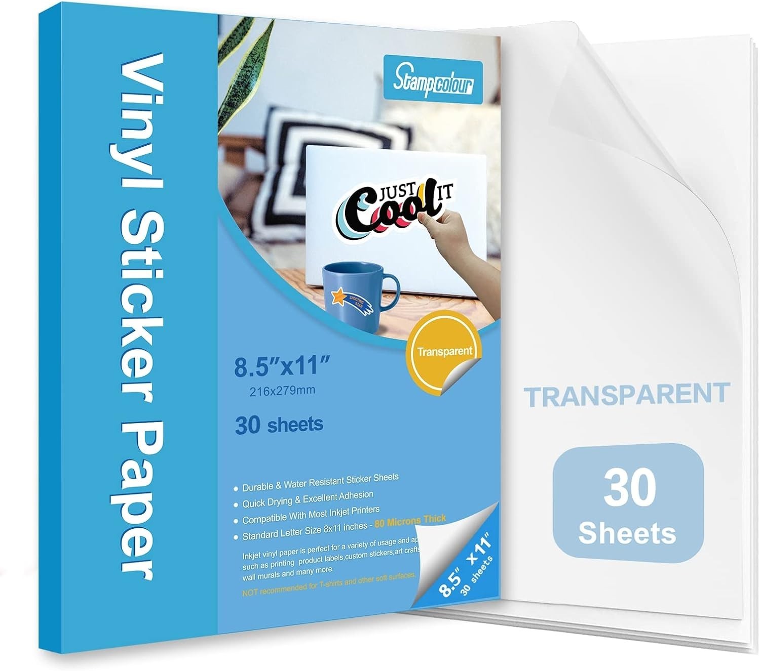 Papel adhesivo de vinilo imprimible, transparente, 30 unidades, autoadhesivo tra