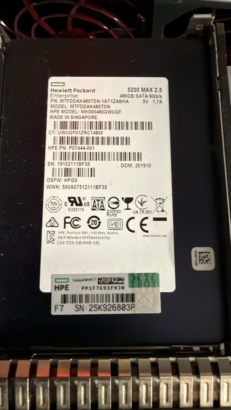 HP Micron MK000480GWUGF 480GB SATA 6Gb/s SSD P07444-001/ P08690-001/ P07922-B21