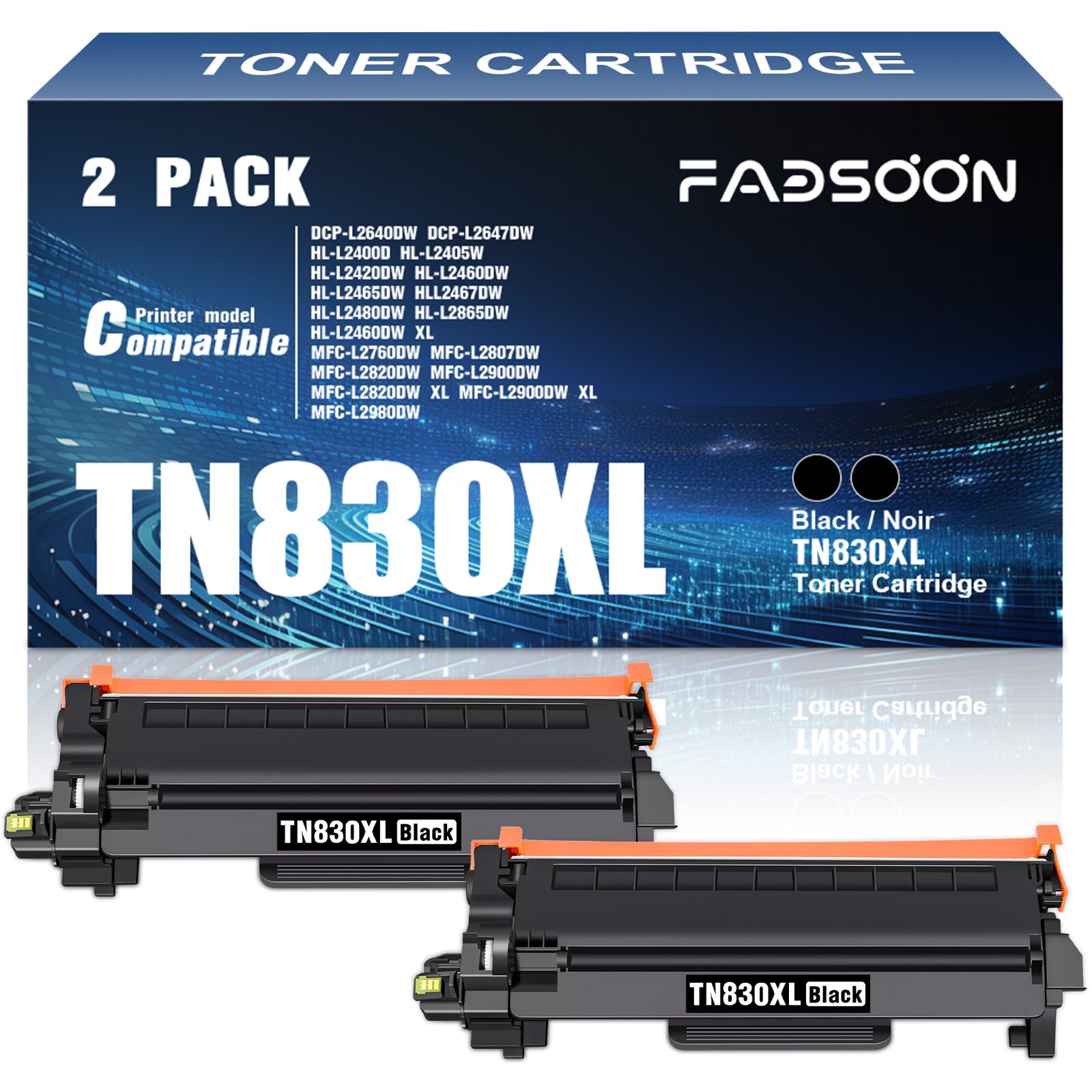 TN830XL 2PK BK Black Toner Cartridge HL-L2405W HL-L2420DW HL-L2460DW DCP-L2640DW