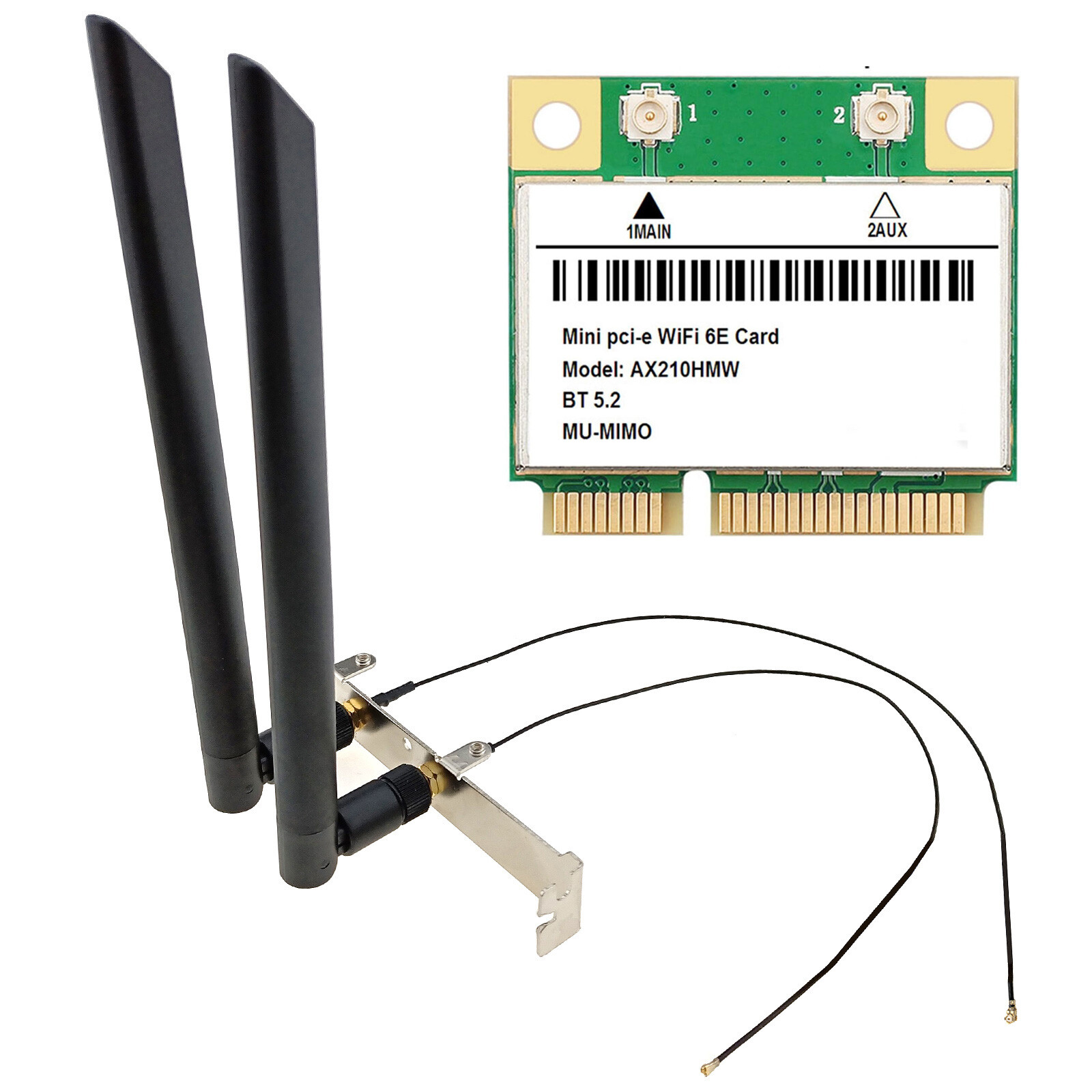 AX210 WiFi 6E Mini PCIe Network Card Full Height Panel RP-SMA Wireless Antenna