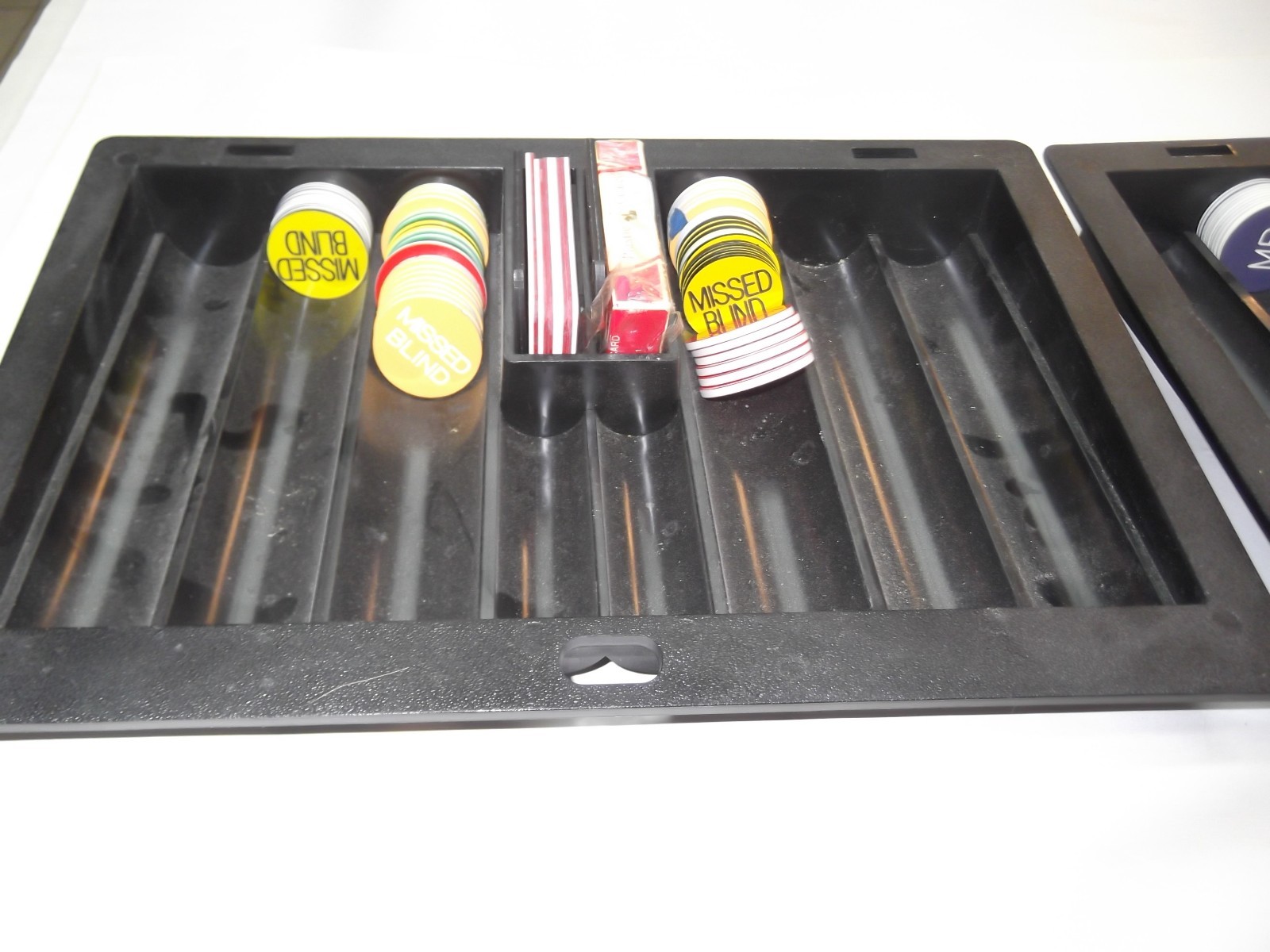 Dealer chip trays black in color with gaming supplys.   buy one get one for free