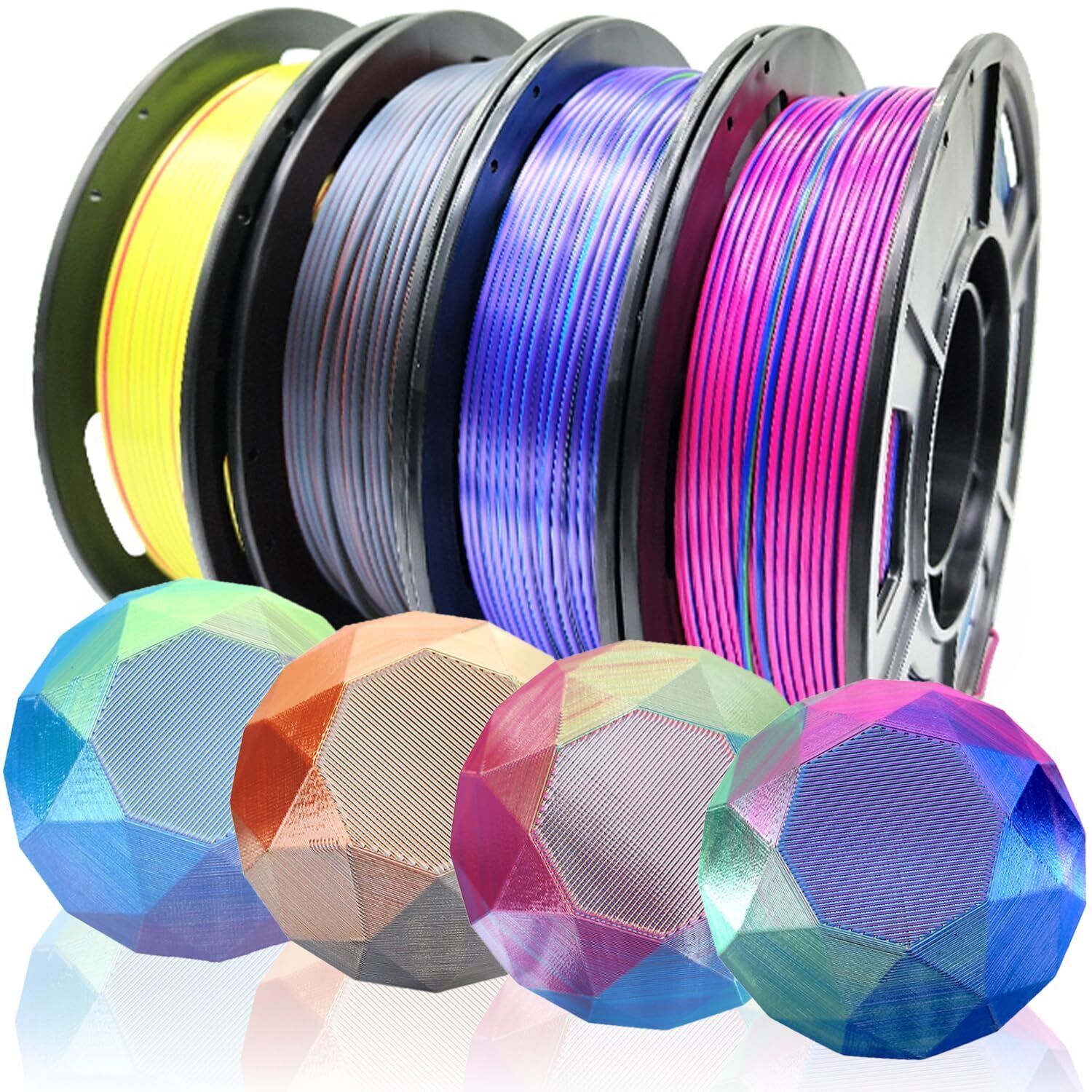 4X 250g Color Pack, Triple Color Filament Coextrusion PLA Filament 1.75mm for...