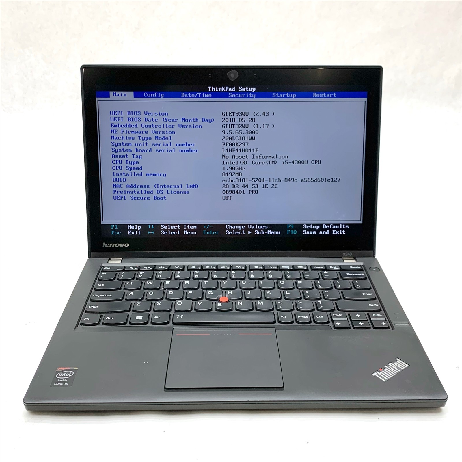Lenovo Thinkpad x240 12" Intel i5-4300U 1.90GHz 8GB DDR3 Boot Issue For Parts