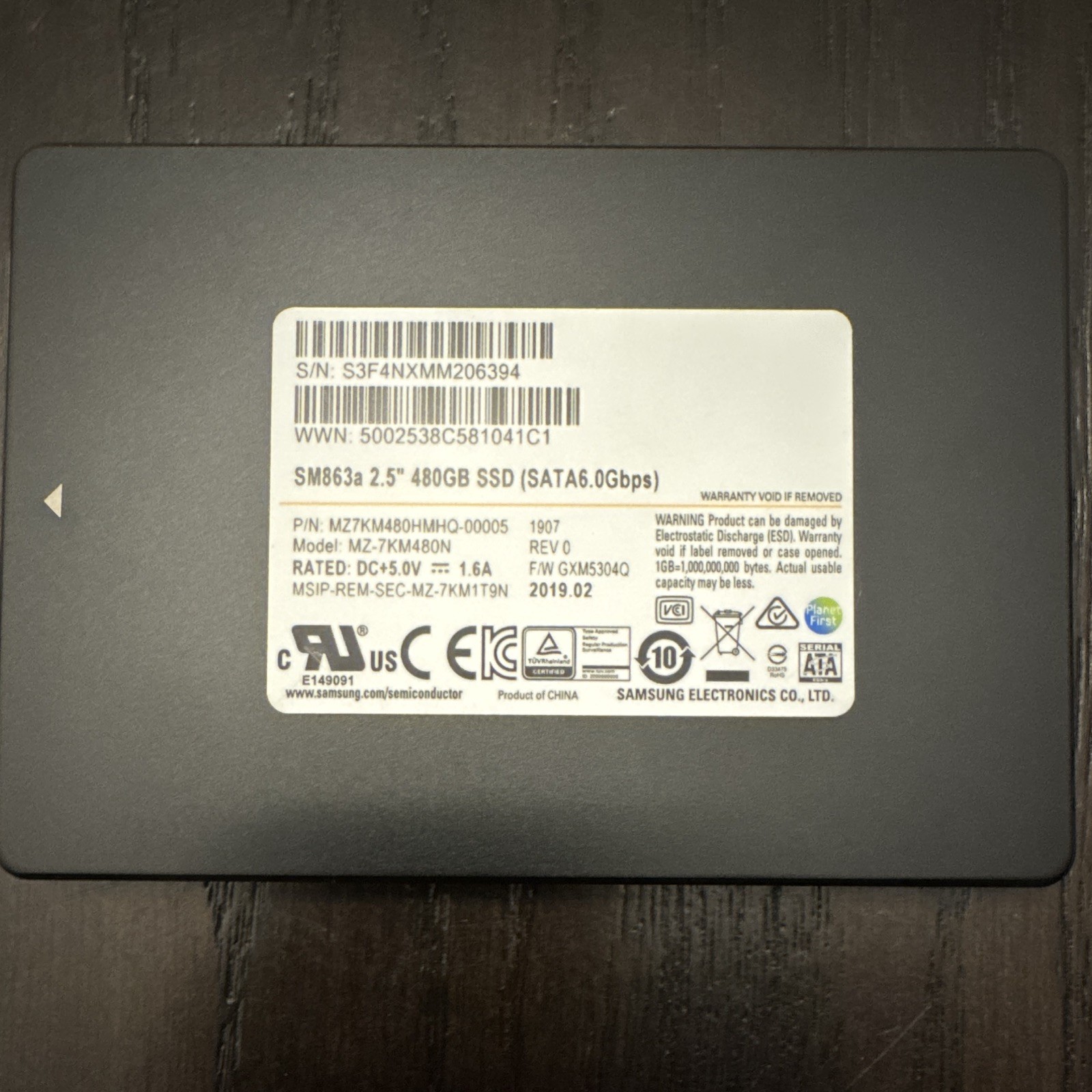 Samsung SM863a 480GB 2.5" Internal SSD SATA MZ7KM480HMHQ-00005 99% ~1TBw