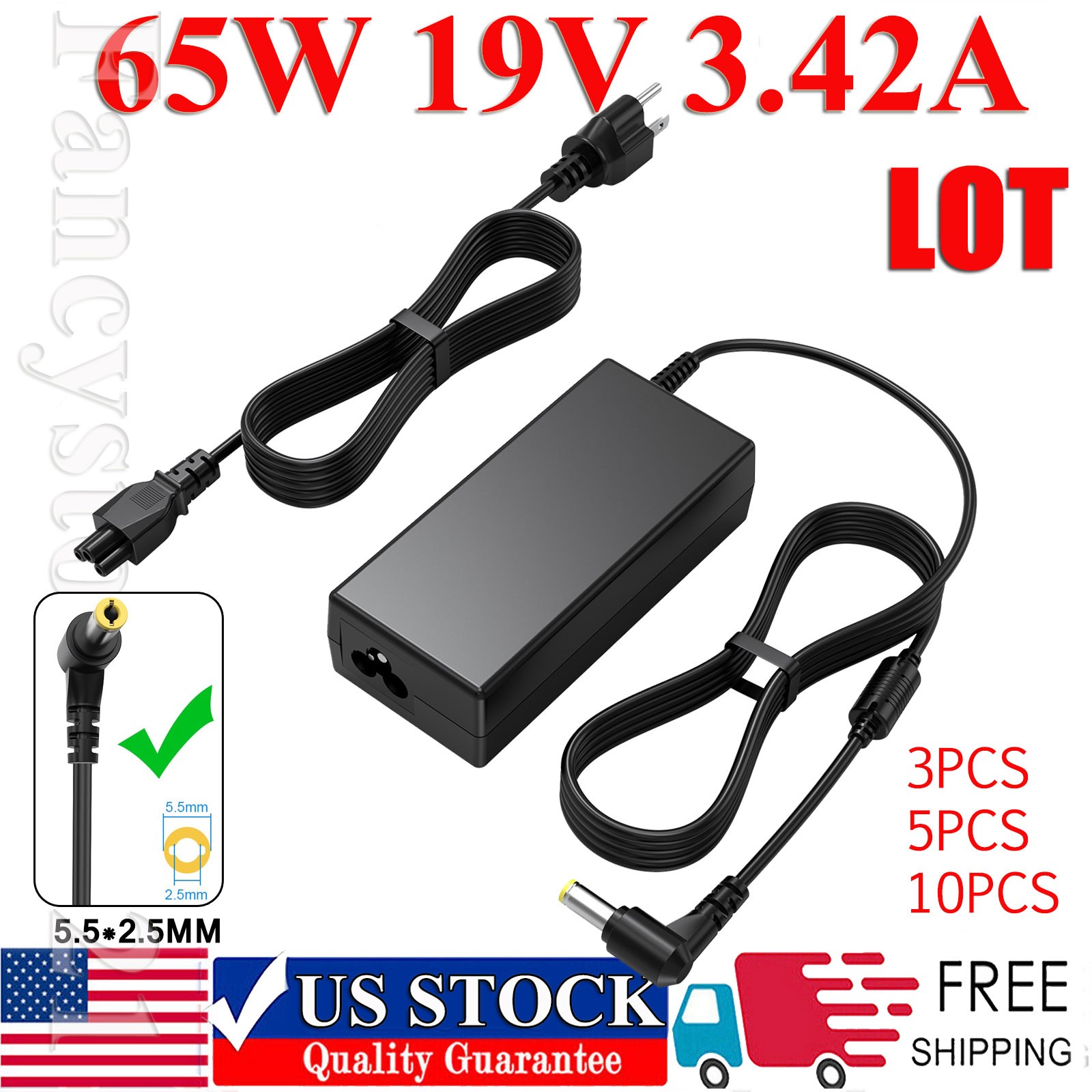 LOT 3/5/10PCS 65W AC Adapter Charger for Toshiba Satellite C655-S5132 L755-S5216