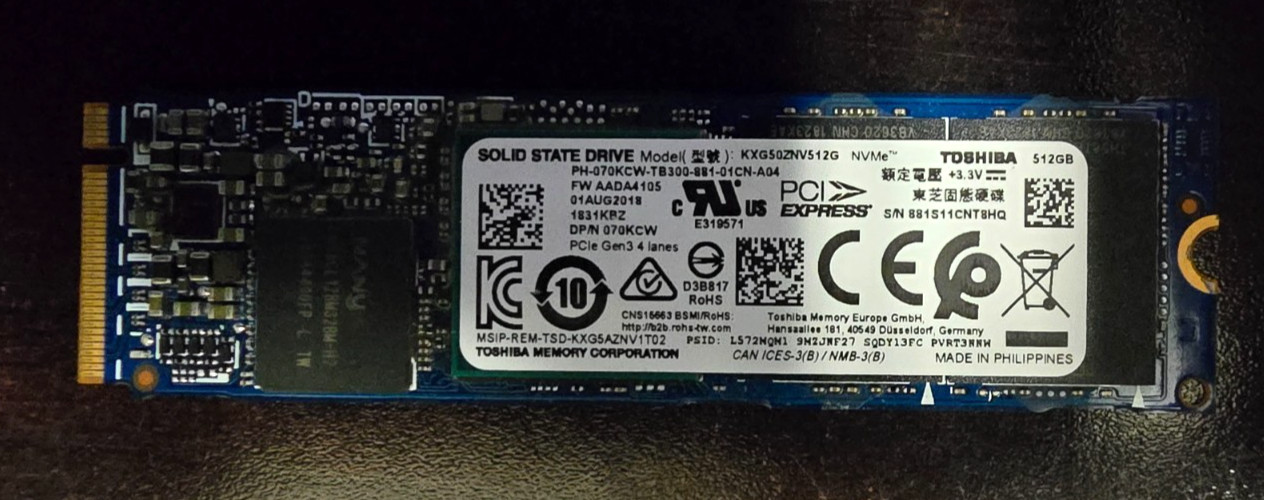 Toshiba XG5 KXG50ZNV512G 512GB M.2 2280 NVMe PCIe SSD 80% Health Tested