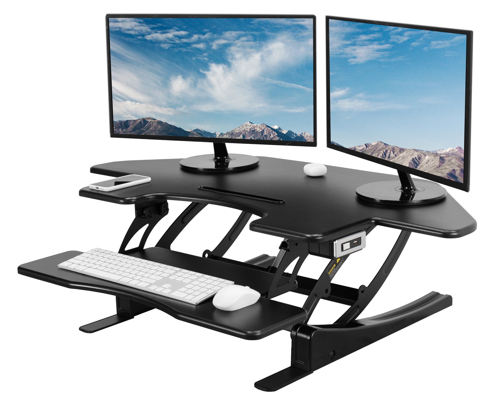 VIVO Black Corner Electric Height Adjustable Cubicle Sit to Stand Desk Riser