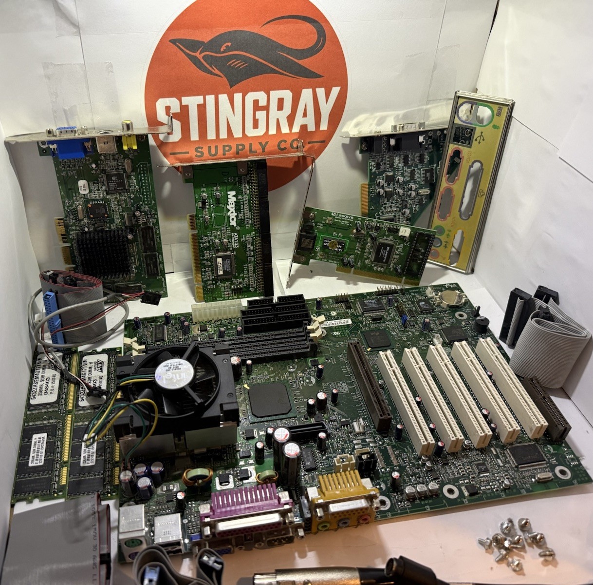 Vintage Intel Motherboard PCI Bundle + CPU + 1GB RAM + GPU + ATA133 Card (WORKS)