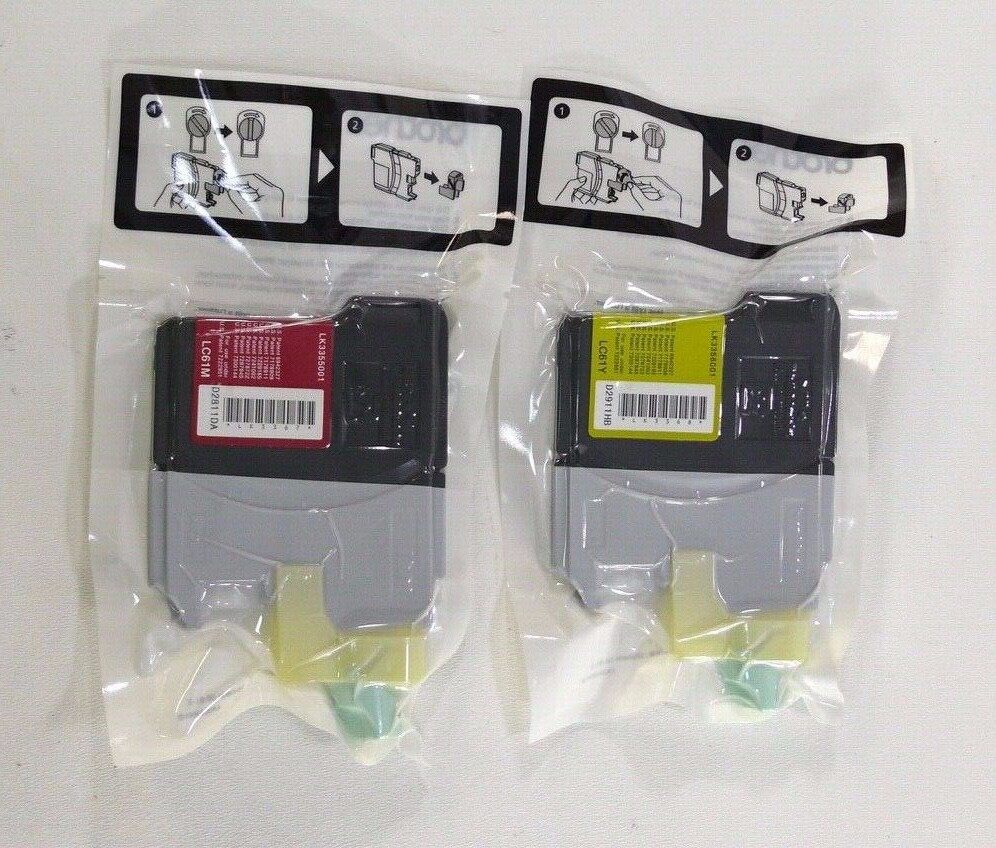 New Genuine Brother cartridges:  LC61Y Yellow Ink & LC61M sealed loose