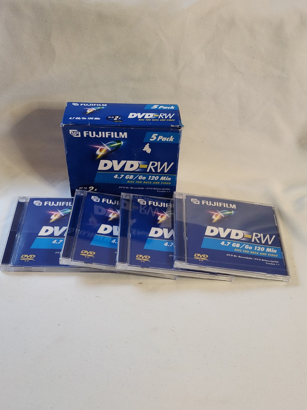 4DVD RW Fujifilm Discs Disks DVDS 120 Min 4.7gb Jewel  Cases Brand New Pack Of 5