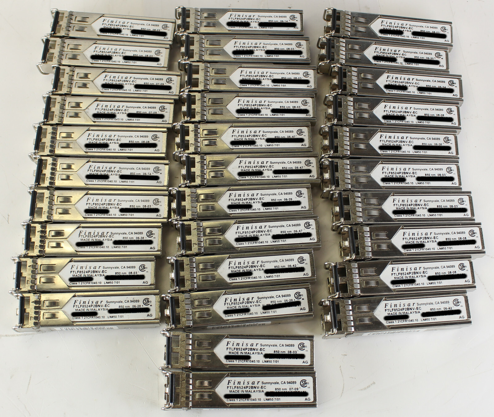 Lot of 32 Finisar FTLF8524P2BNV-EC Class 1 850nm 4GB SFP Transceiver Module