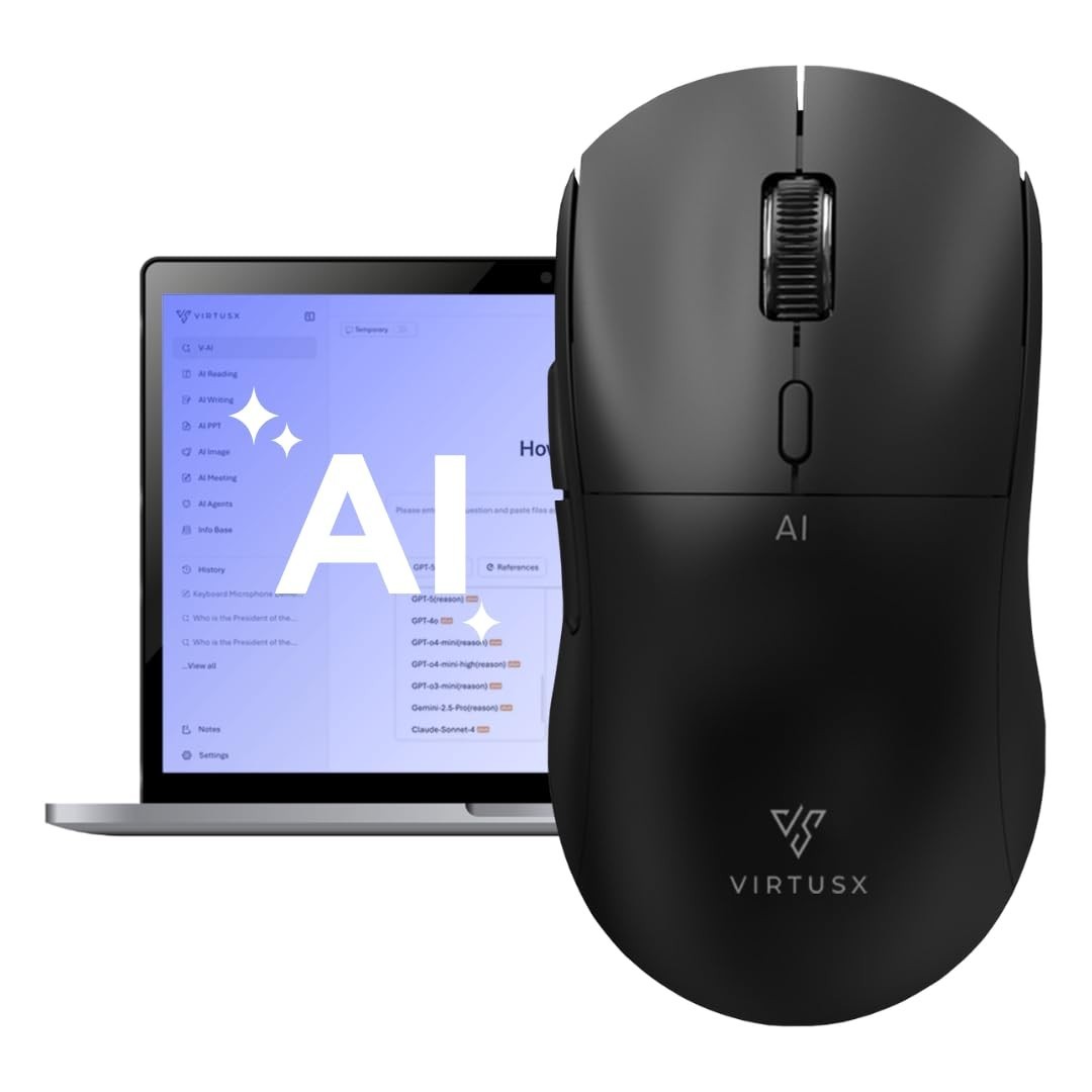 Virtusx Jethro V1 AI Mouse Wireless Voice Recorder Transcribe Translate Black