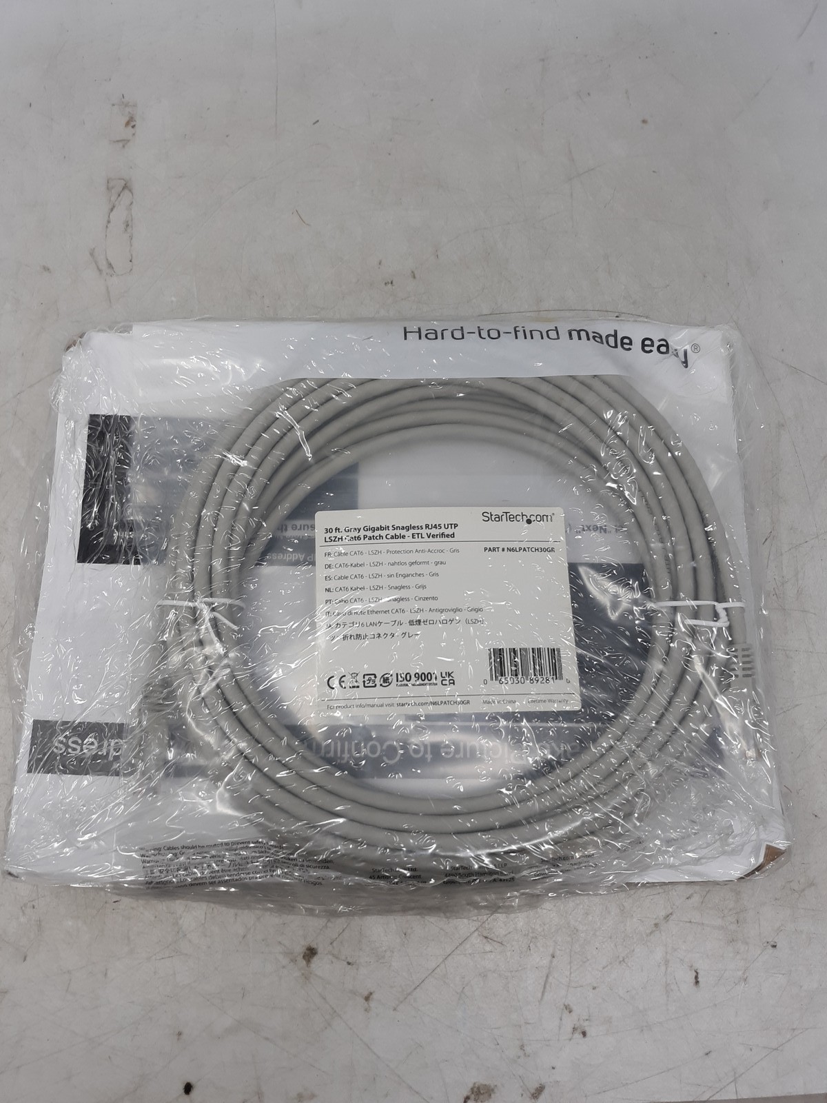 StarTech.com 30ft Gray Gigabit Cat6 LSZH Snagless RJ45 UTP Ethernet Cable