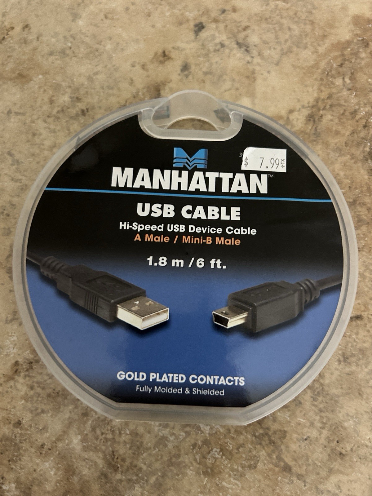 Manhattan 6-Feet Hi-Speed USB Cable A Male/Mini-B Male, Gold Plated Contacts