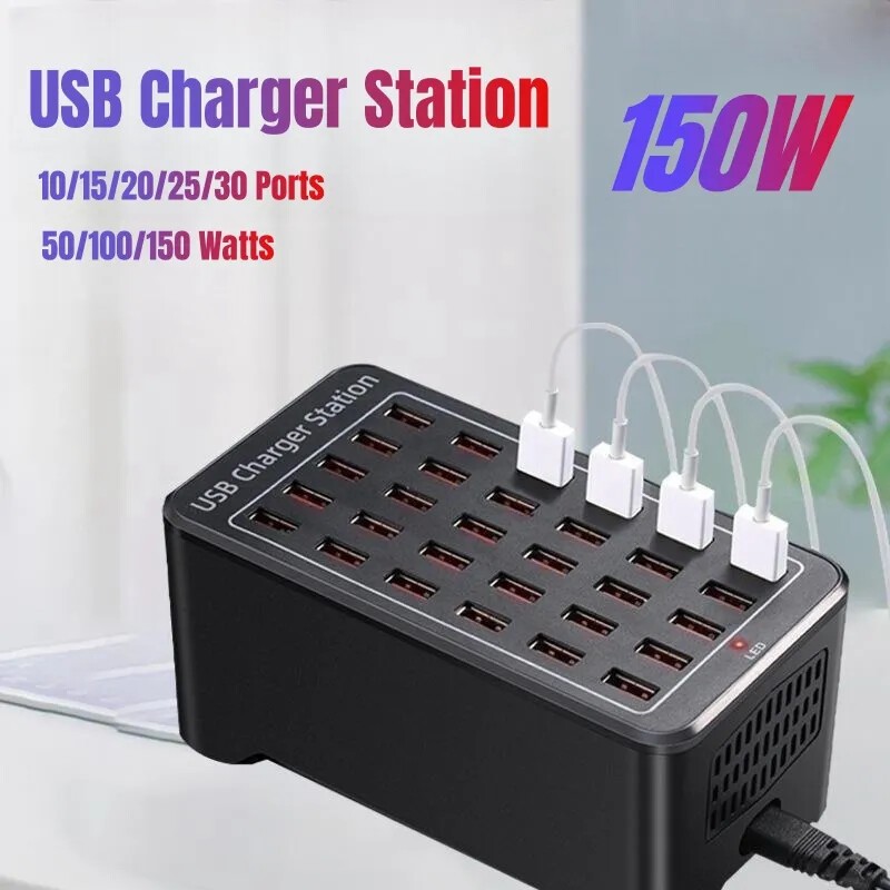 Multi Port USB Charger 10 15 20 25 30 Ports HUB 150W 100/50W Universal Desktop F
