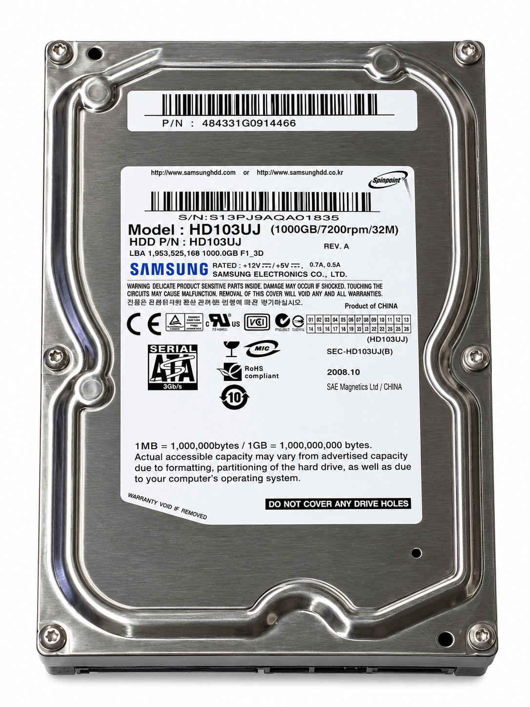 1TB Samsung SpinPoint F1 HD103UJ 7.2K 32MB SATA II 3.5'' Hard Drive