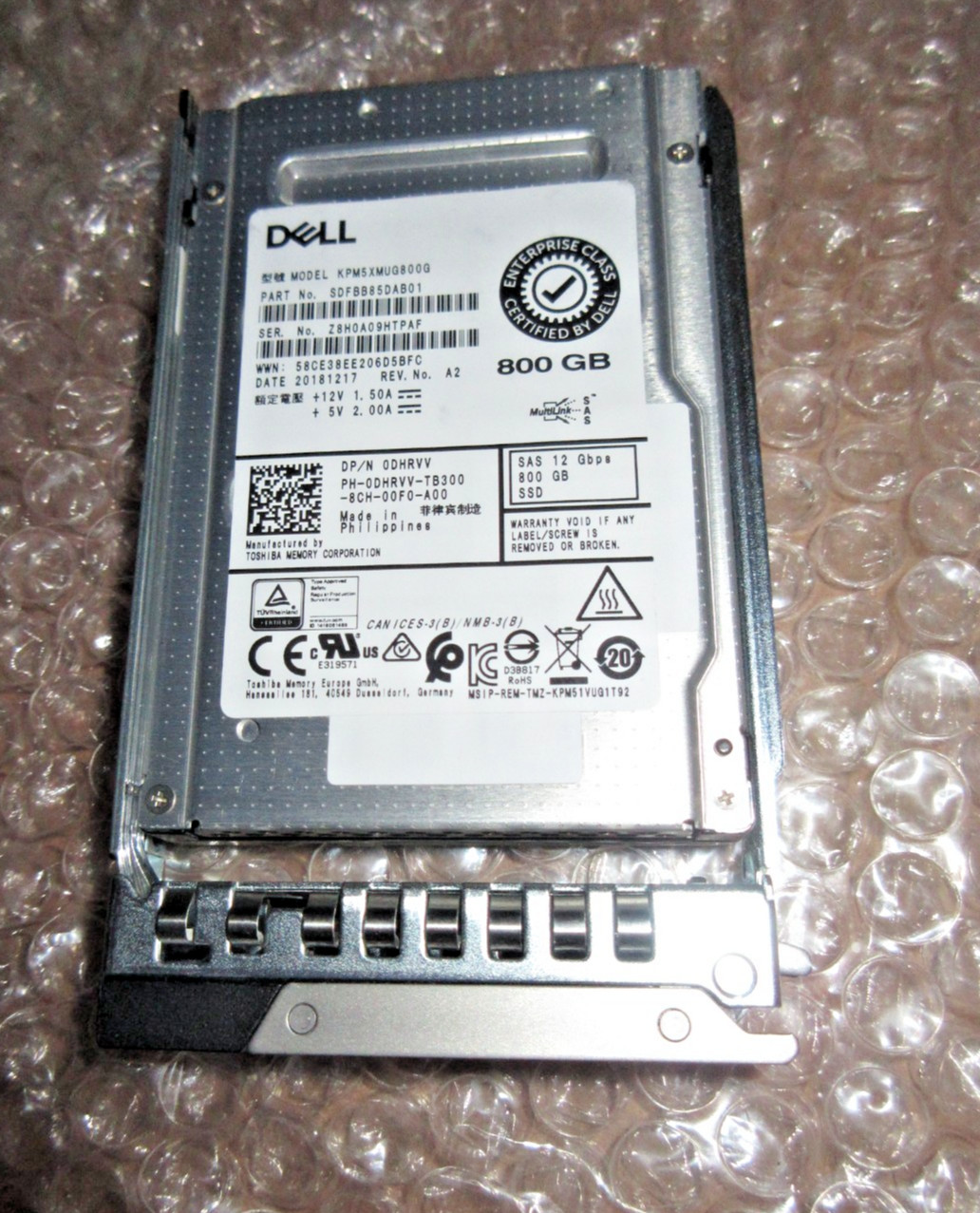 Dell 800GB SAS 12Gbps 2.5in SSD 0DHRVV DHRVV KPM5XMUG800G