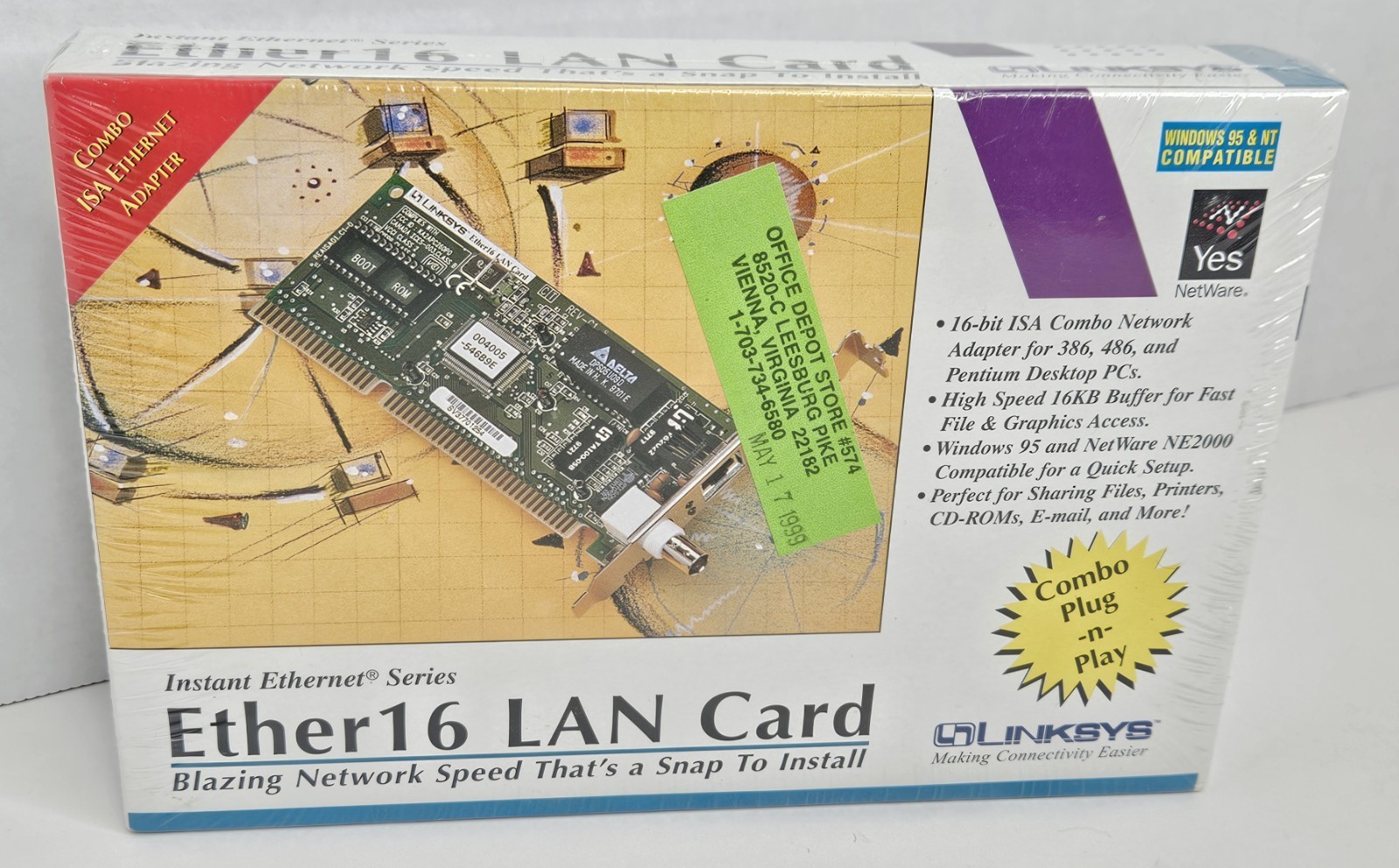 LINKSYS Ether16 LAN Card Plug-N-Play Card New Sealed 