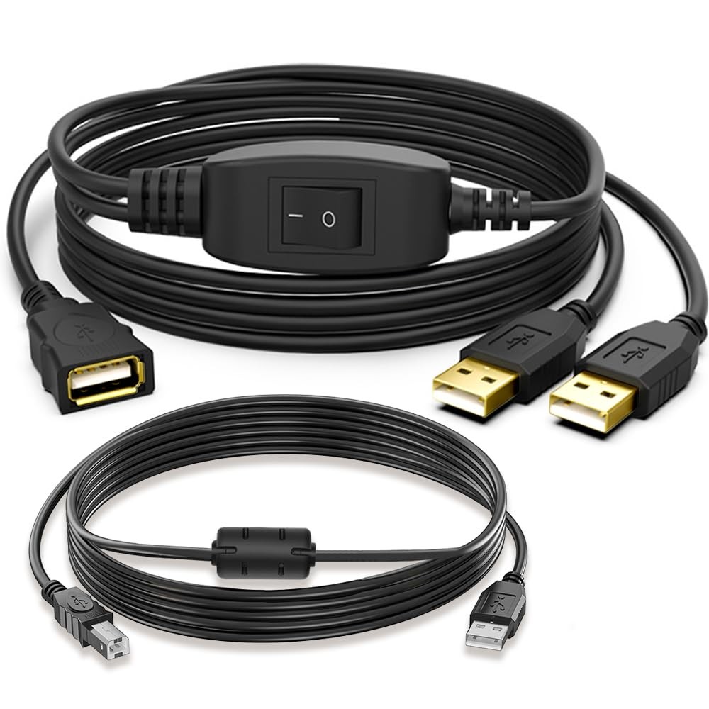 Herfair Printer Splitter for Two Computers USB A 1 in 2 Out 1, Black