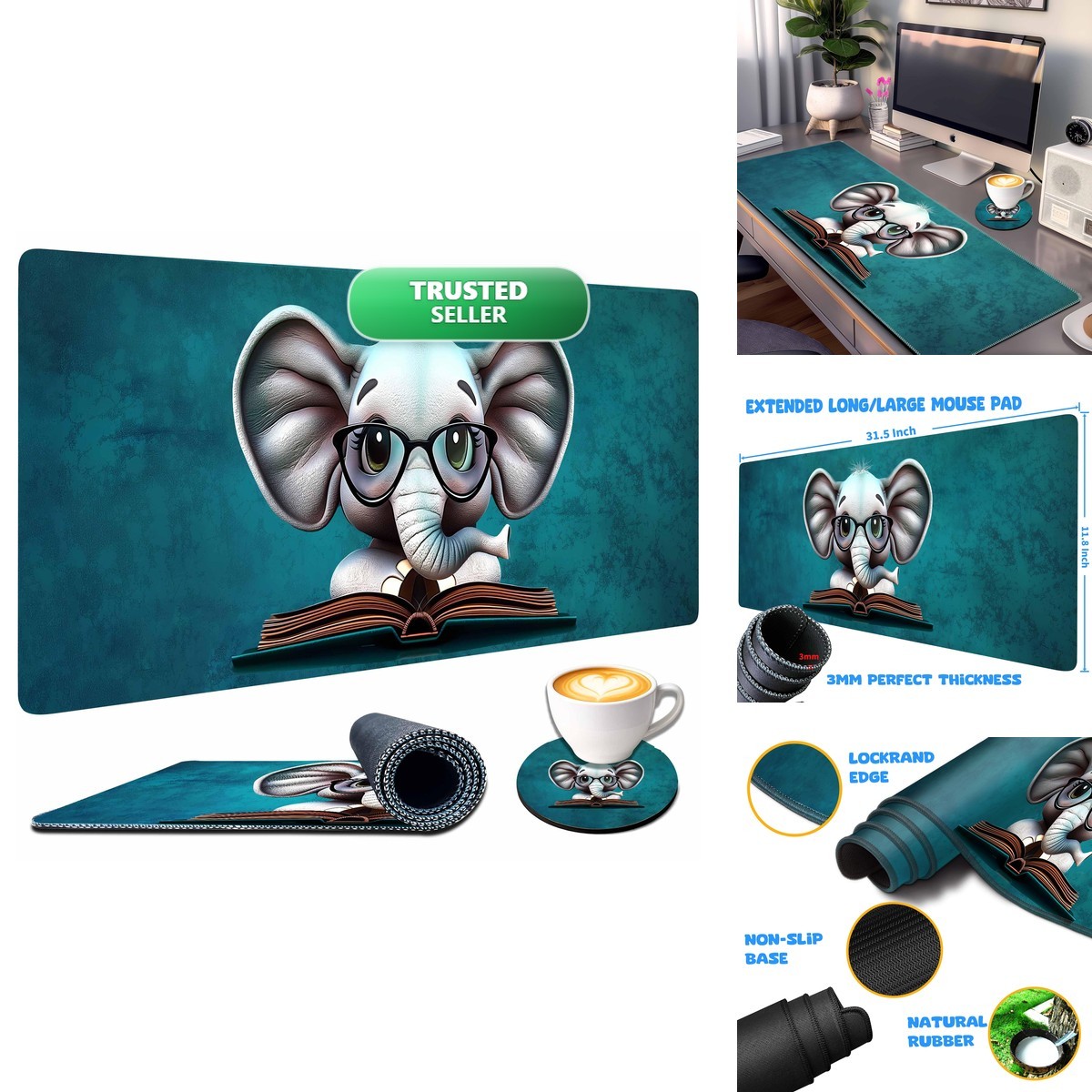 HaoSiTeck Elephant Mouse Pad 31.5 x 11.8 XXL for Gaming Office