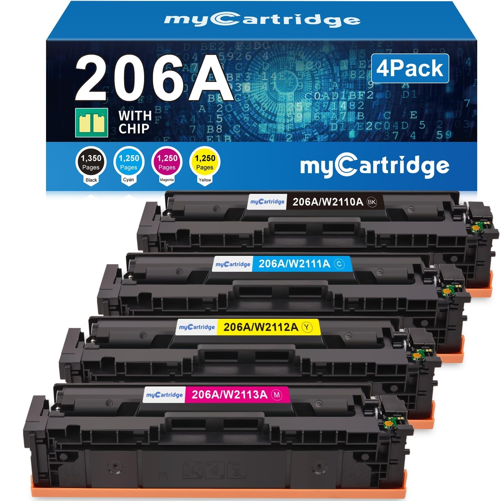 206A Toner Cartridges 4 Pack (with Chip) Compatible Replacement for HP 206A....