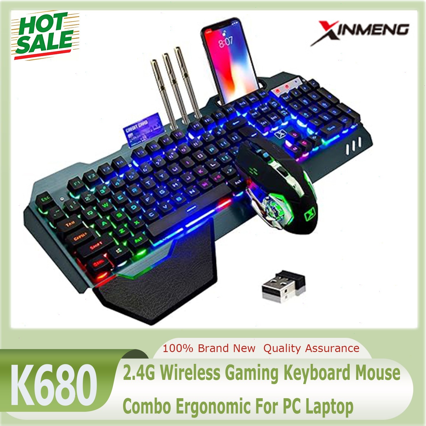 XINMENG K680 Wireless Gaming Keyboard Mouse Combo 104 Keys RGB Mechanical Feel